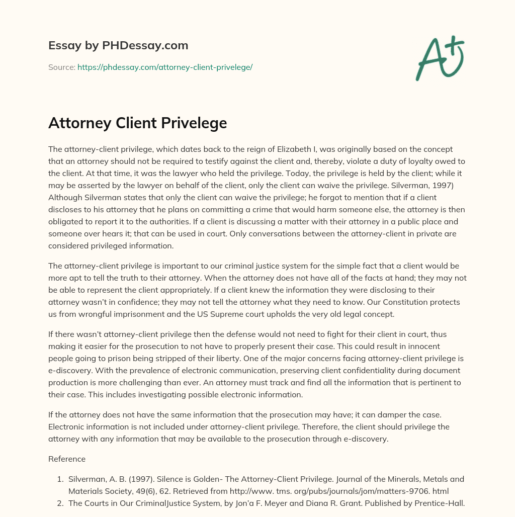 Attorney Client Privelege essay