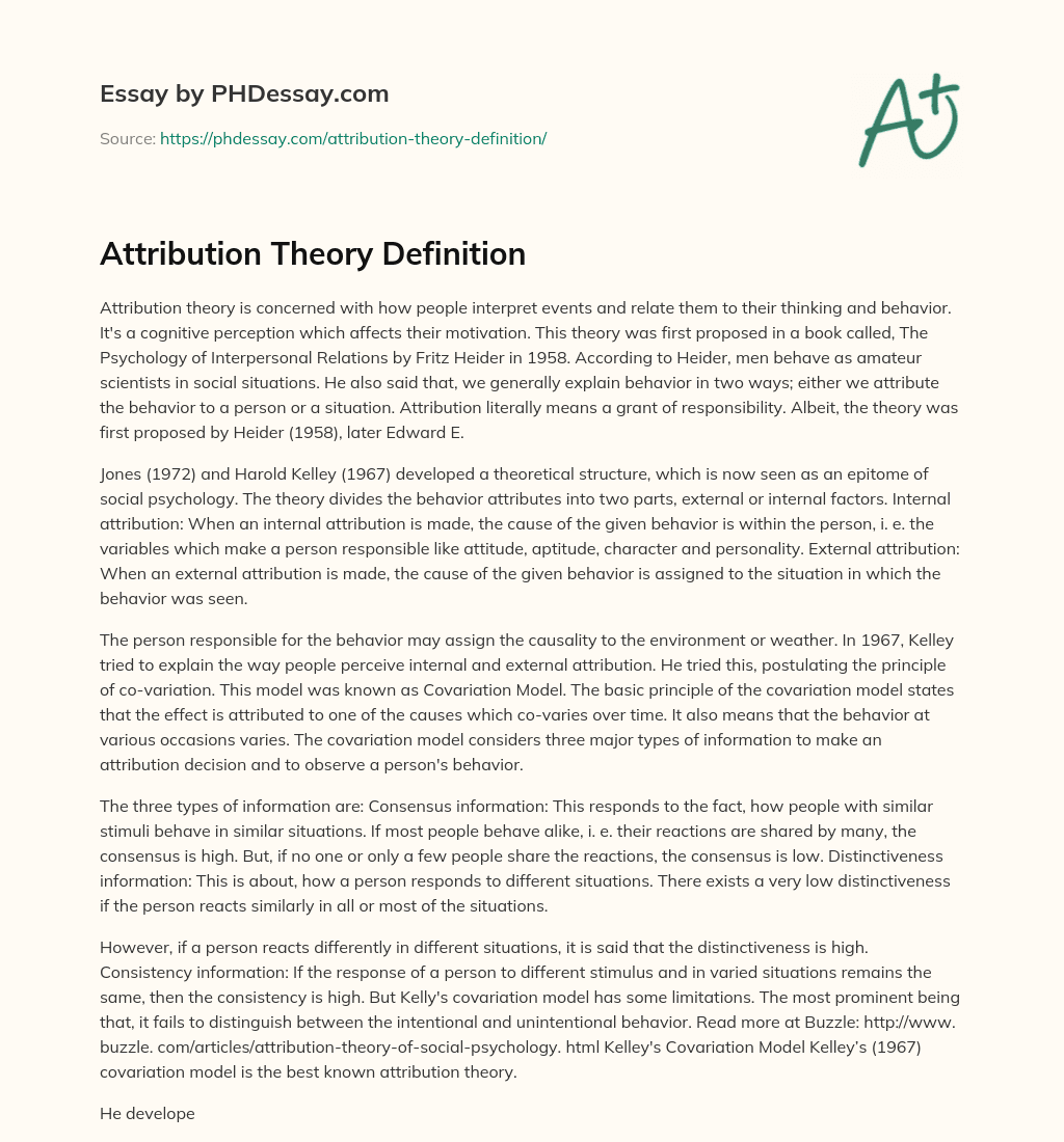 Attribution Theory Definition essay