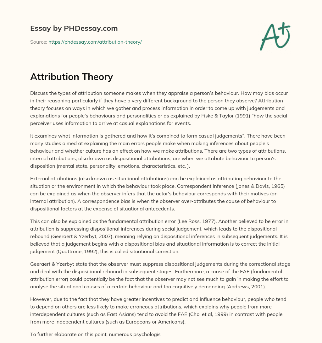Attribution Theory essay