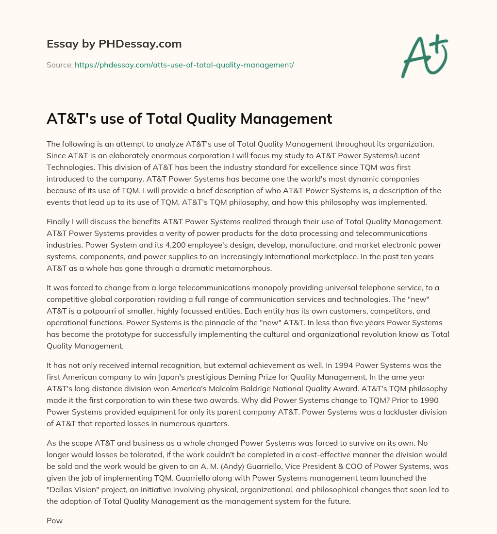 AT&T’s use of Total Quality Management essay