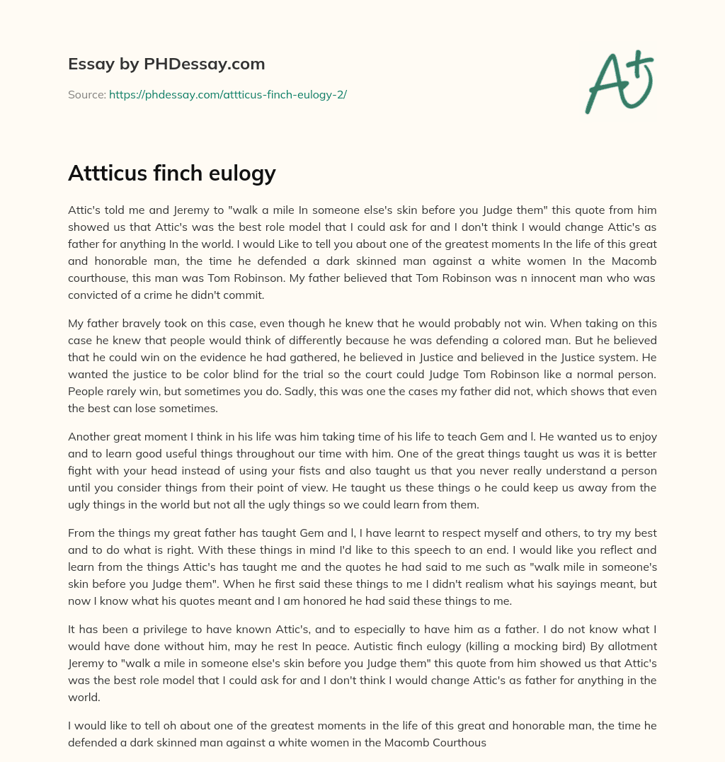 Attticus finch eulogy essay