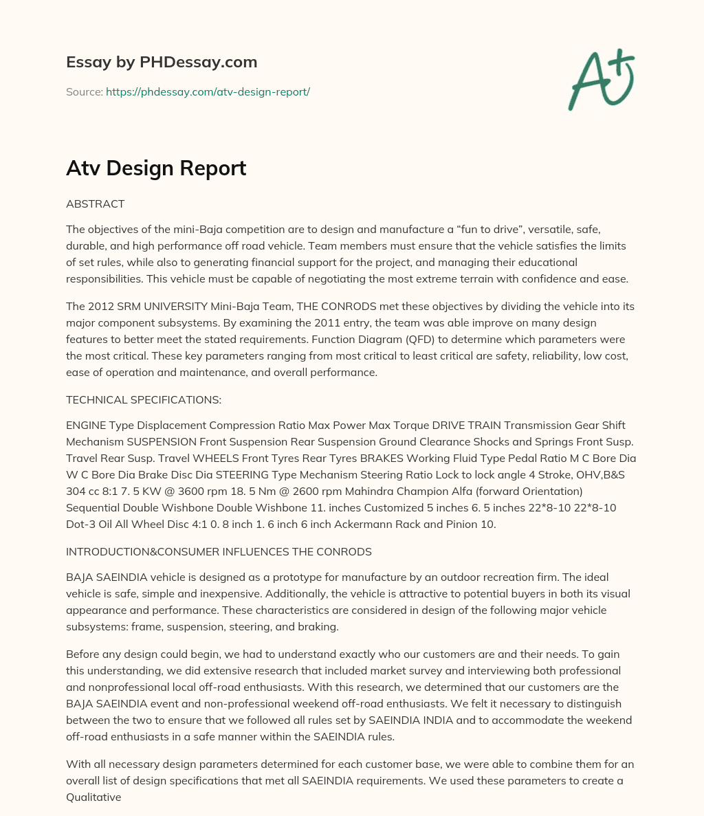 Atv Design Report essay