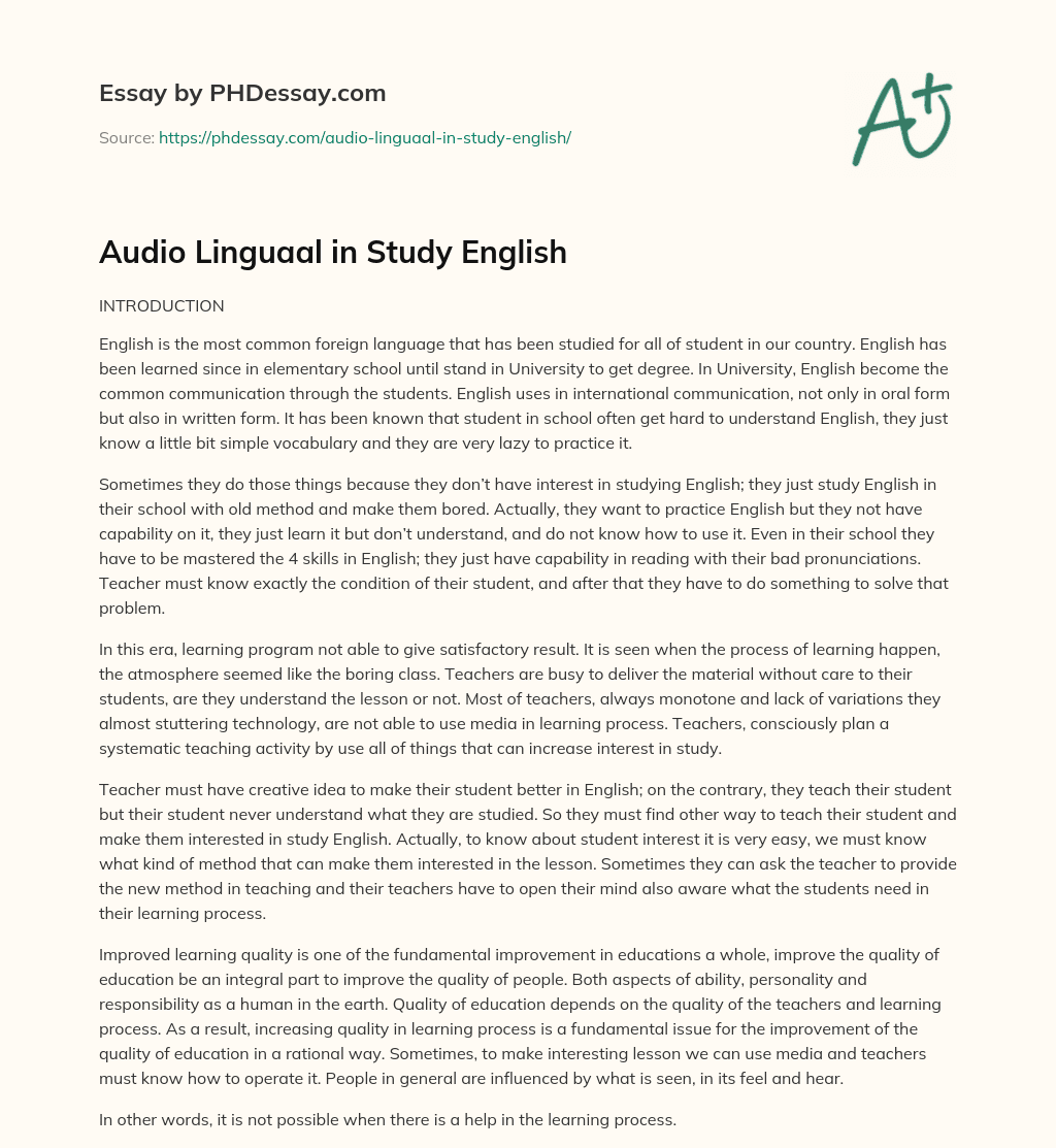 Audio Linguaal in Study English essay