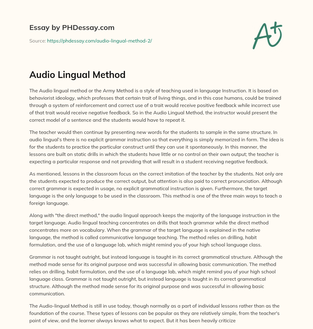 Audio Lingual Method essay