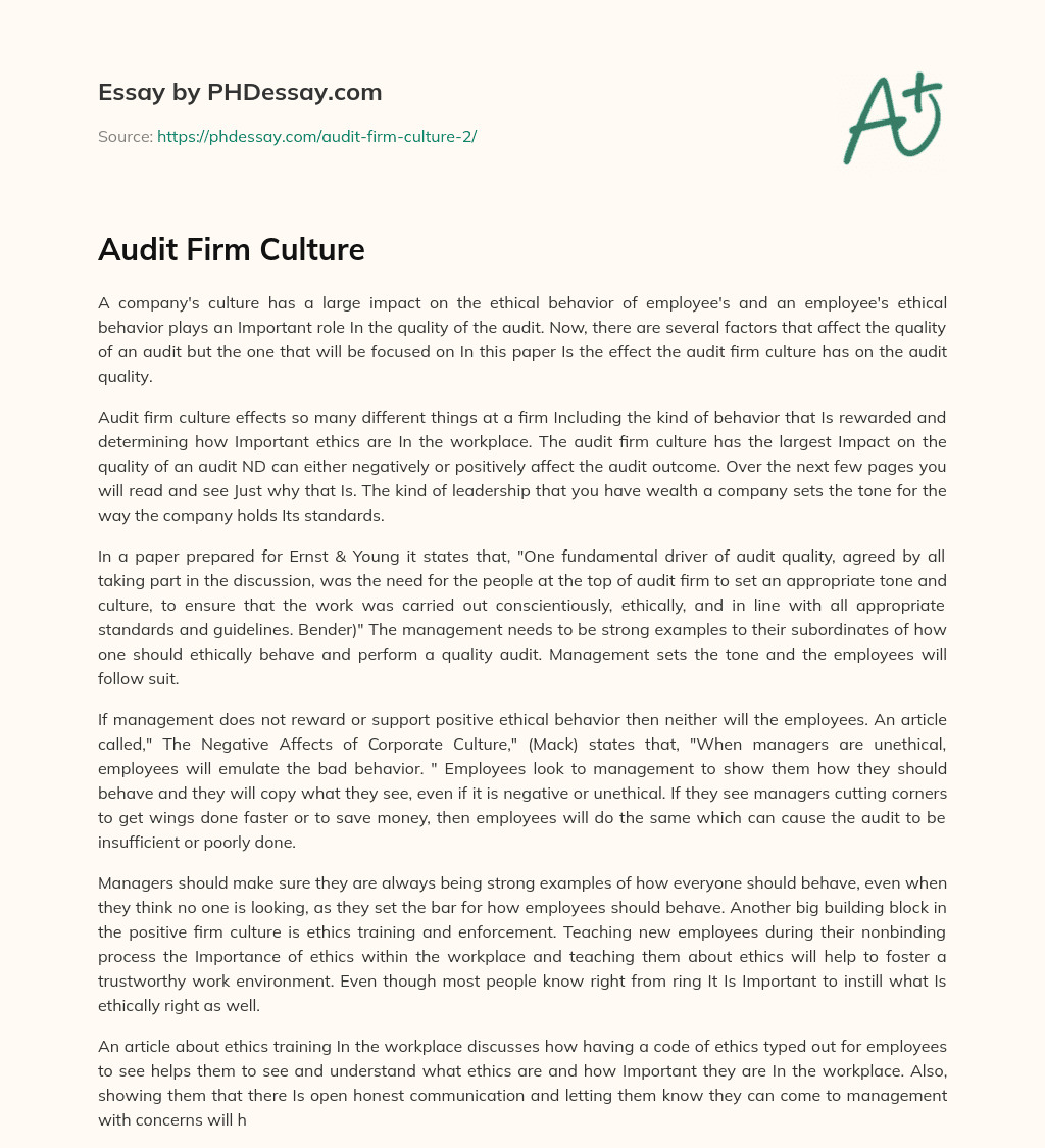 Audit Firm Culture essay
