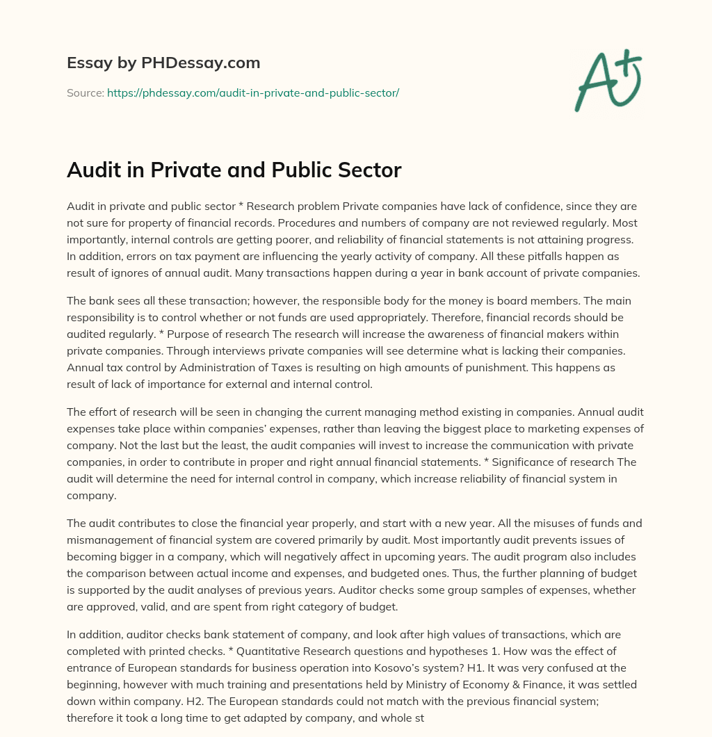 Audit in Private and Public Sector essay