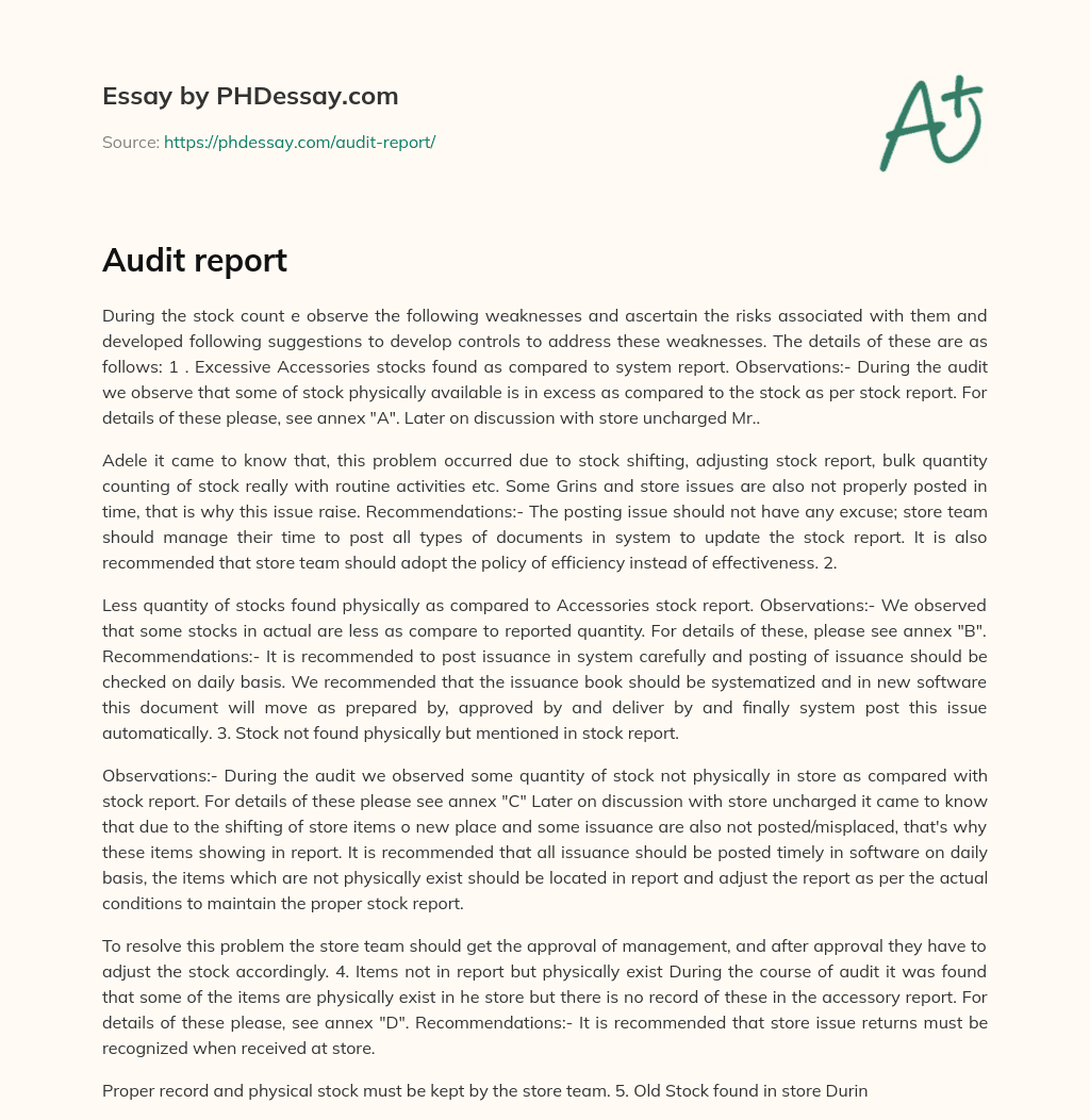 Weaknesses in Stock Count and Recommendations for Improvement essay