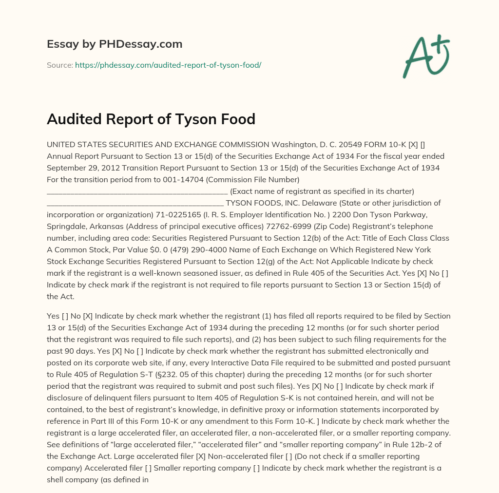 Audited Report of Tyson Food essay