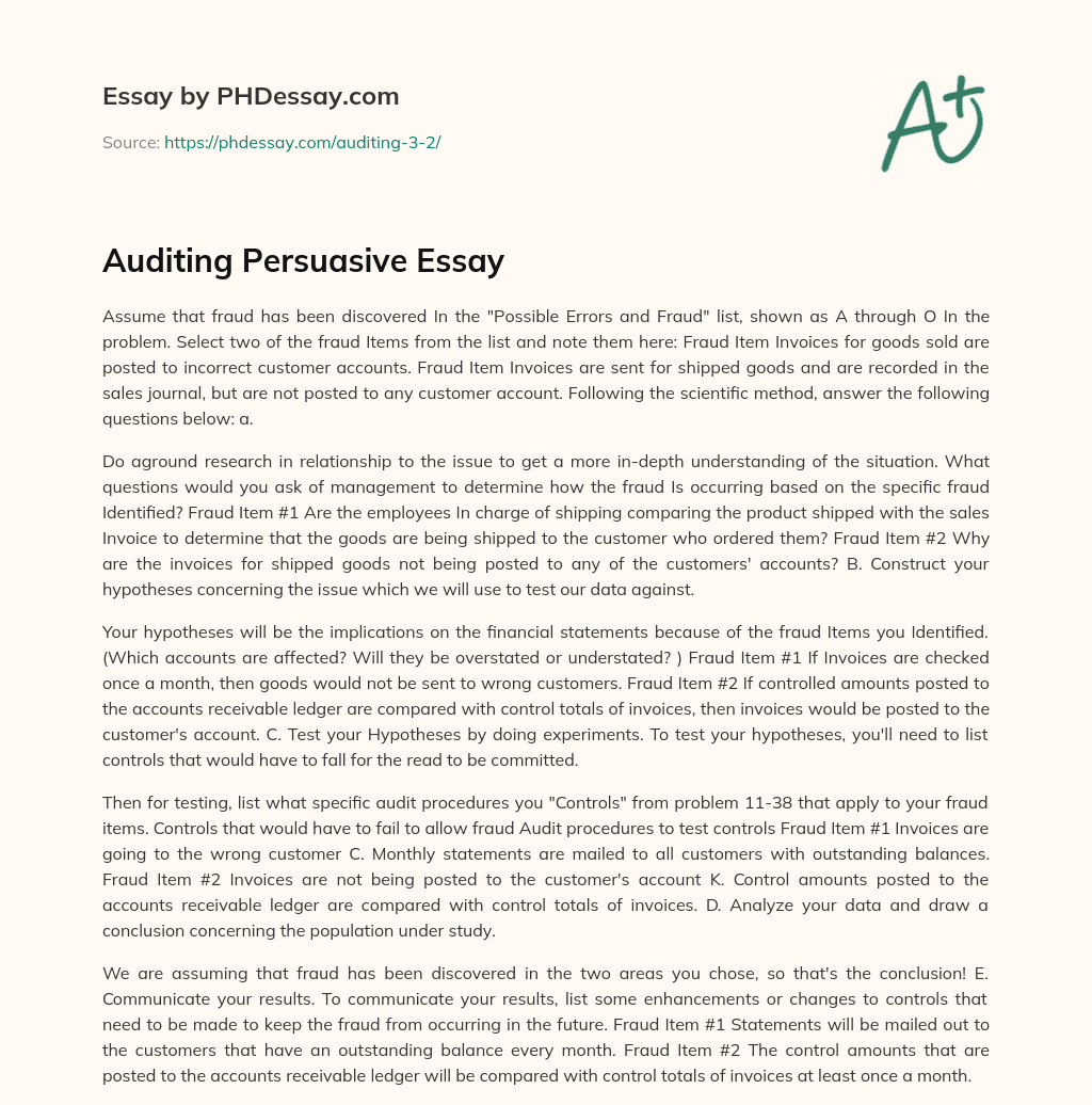 Auditing Persuasive Essay essay