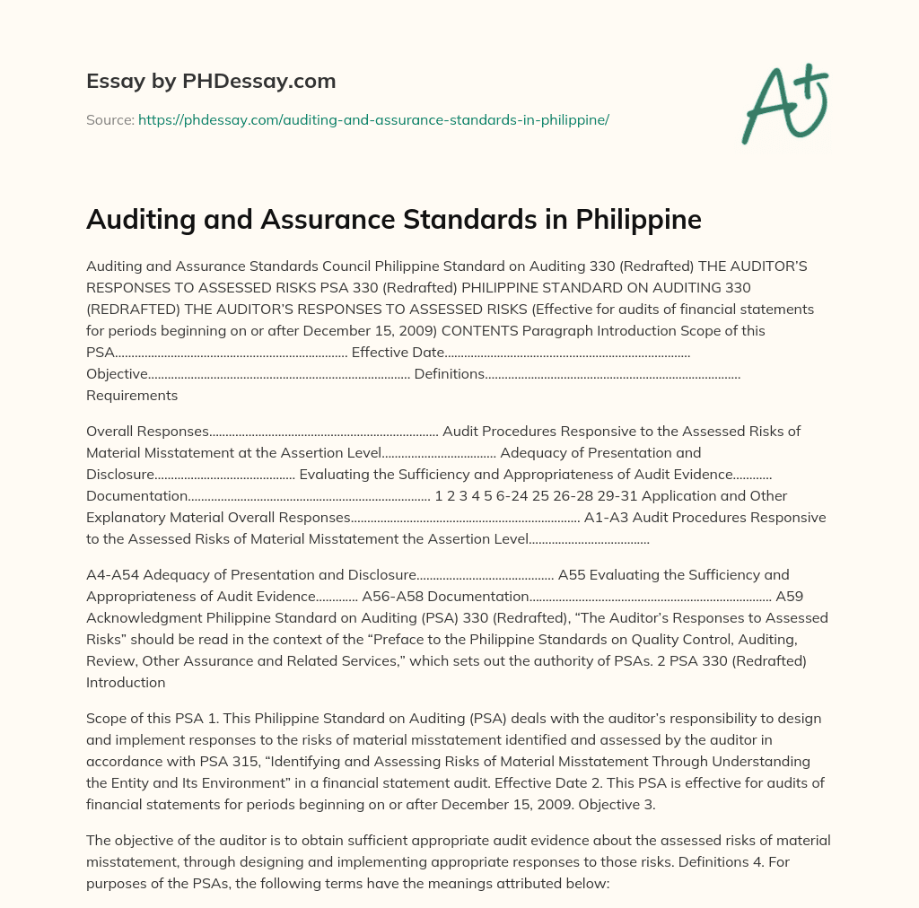 Auditing and Assurance Standards in Philippine
