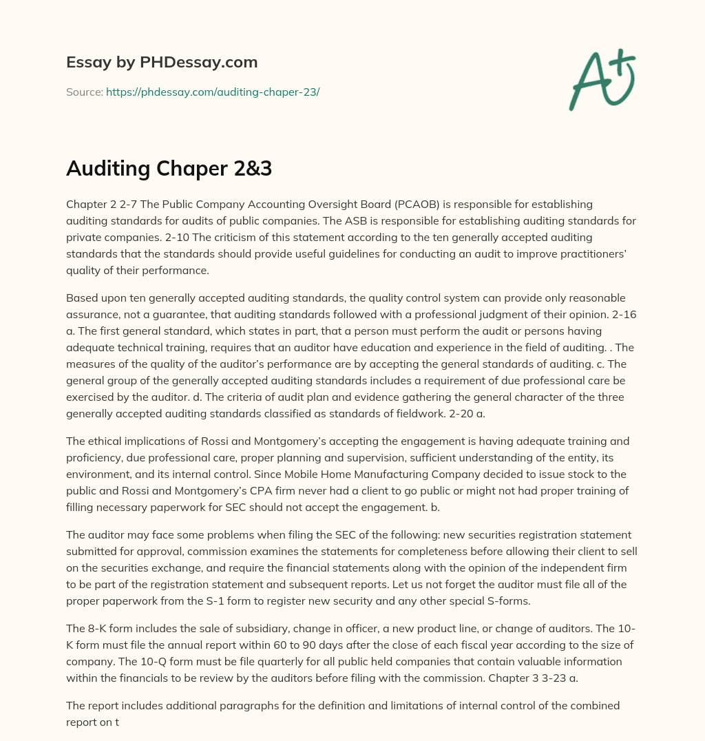 Auditing Chaper 2&3 essay