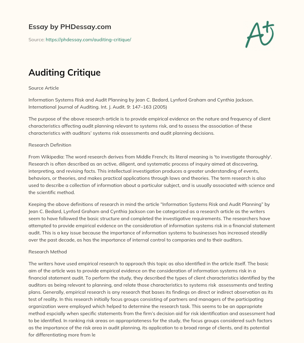 Auditing Critique essay