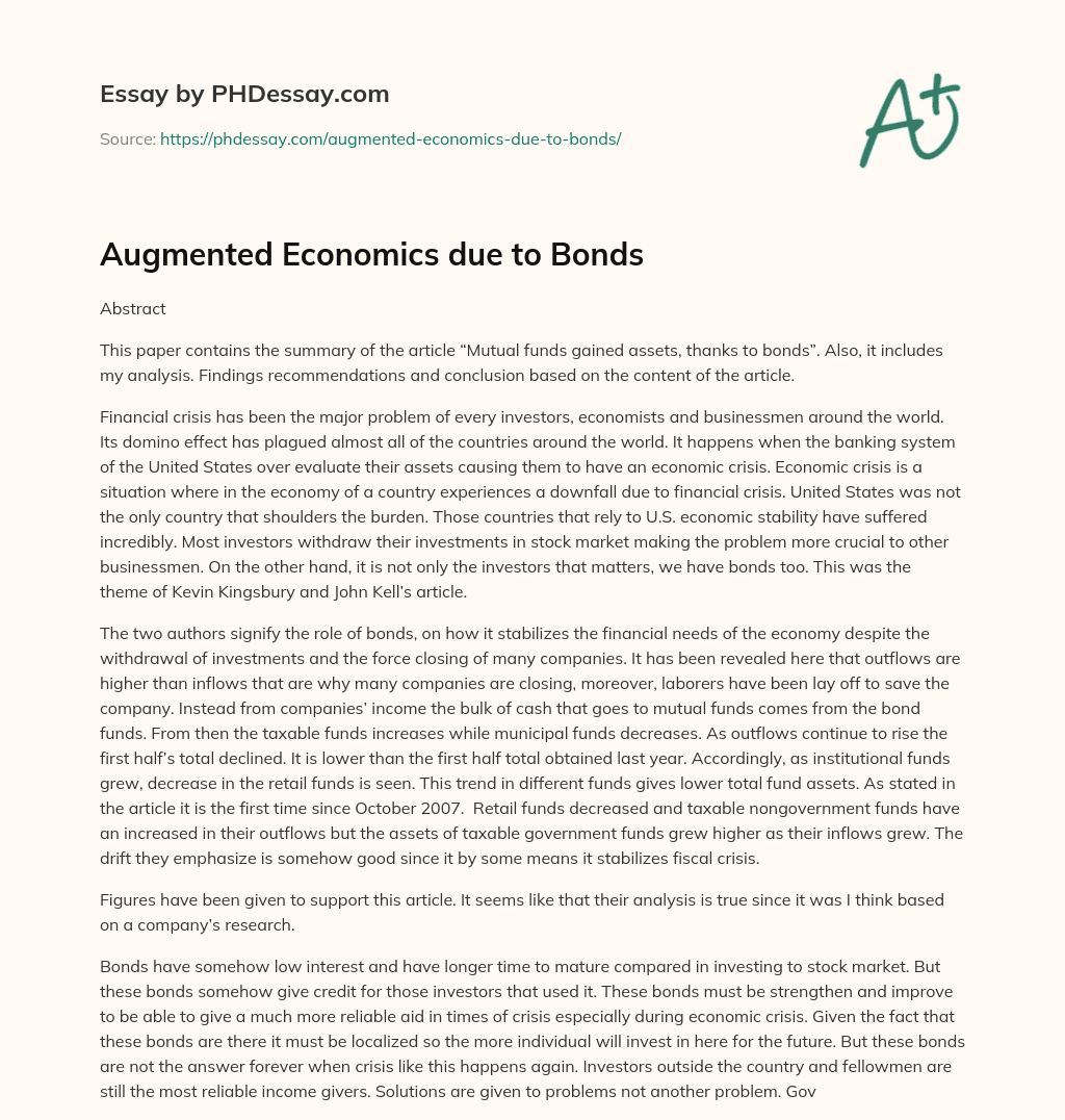 Augmented Economics due to Bonds essay