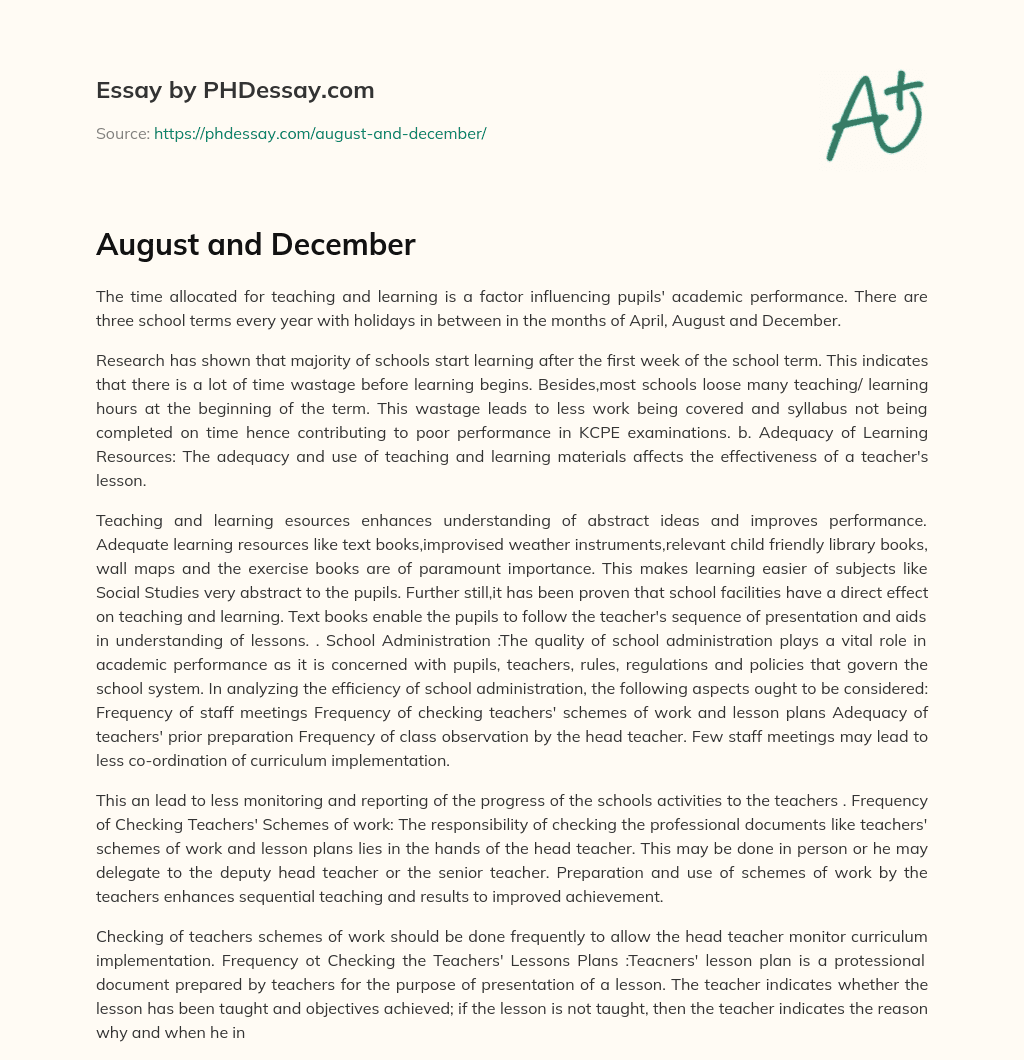 August and December essay