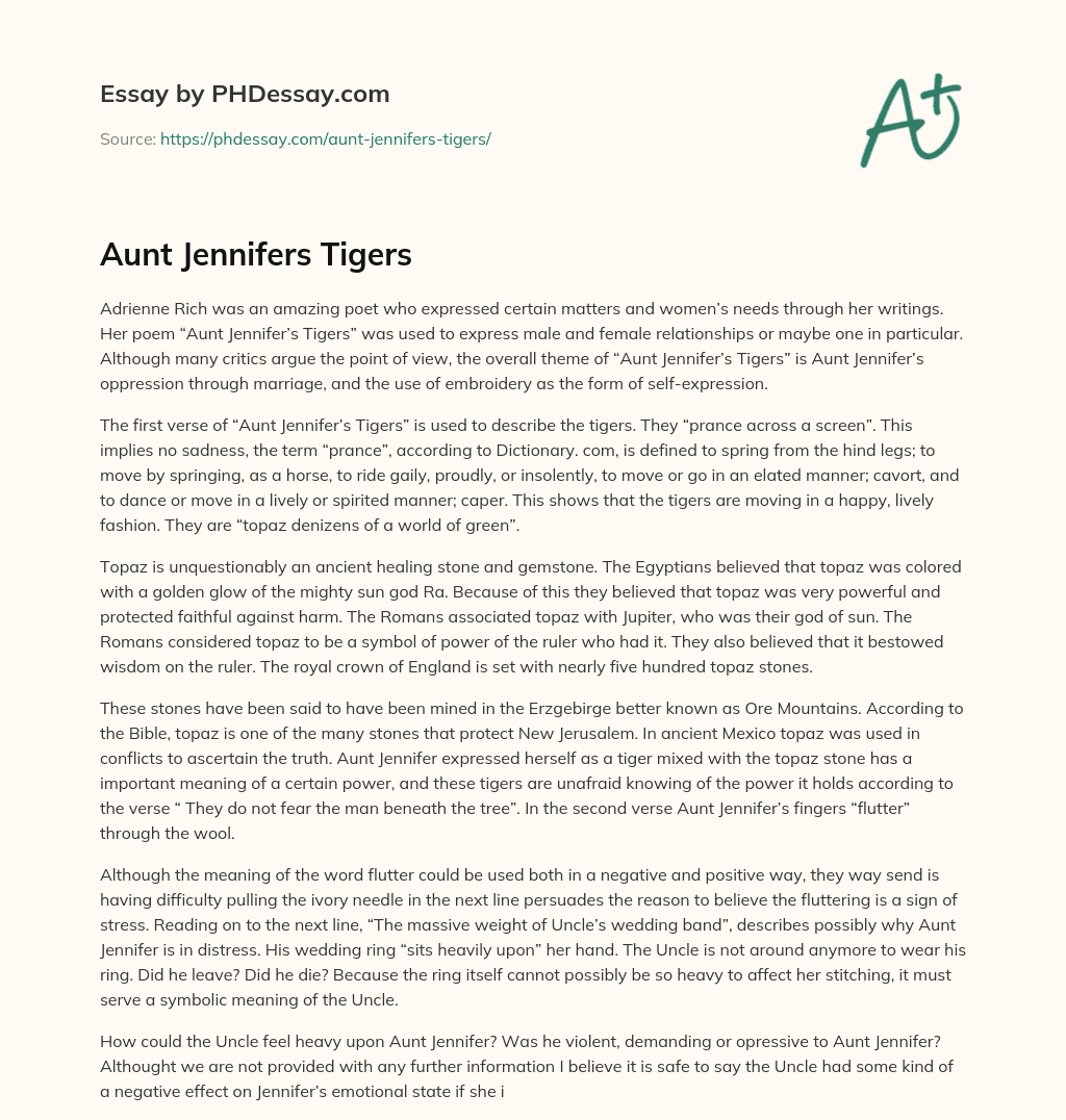 Aunt Jennifers Tigers essay