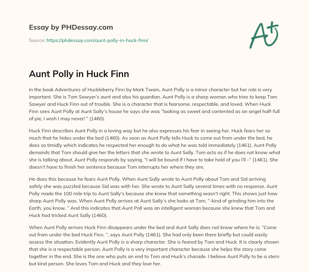 Aunt Polly in Huck Finn essay