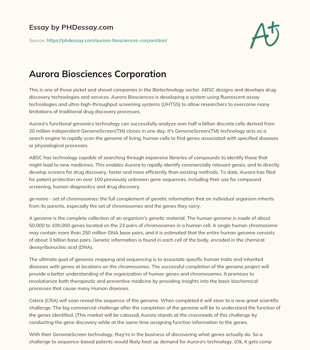 Aurora Biosciences Corporation essay