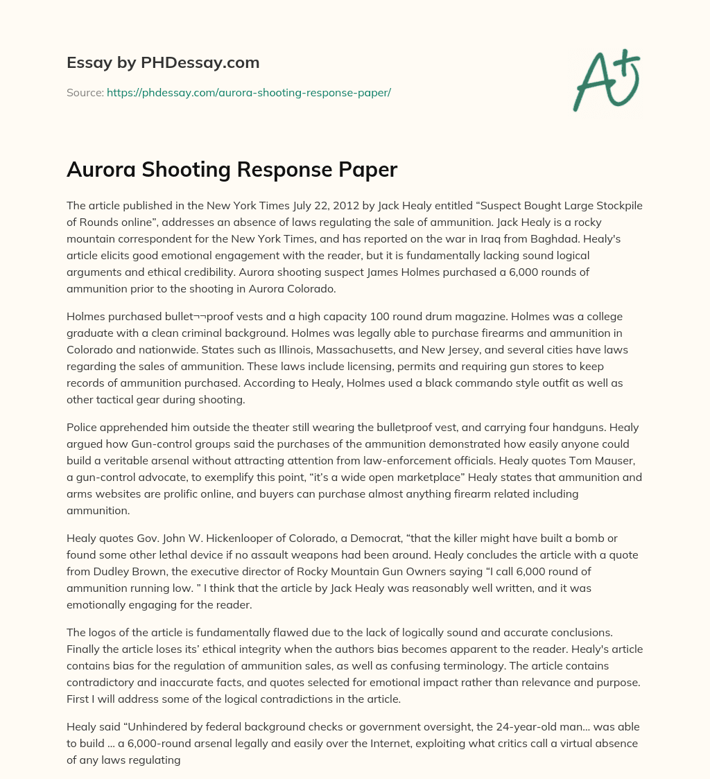 Aurora Shooting Response Paper essay