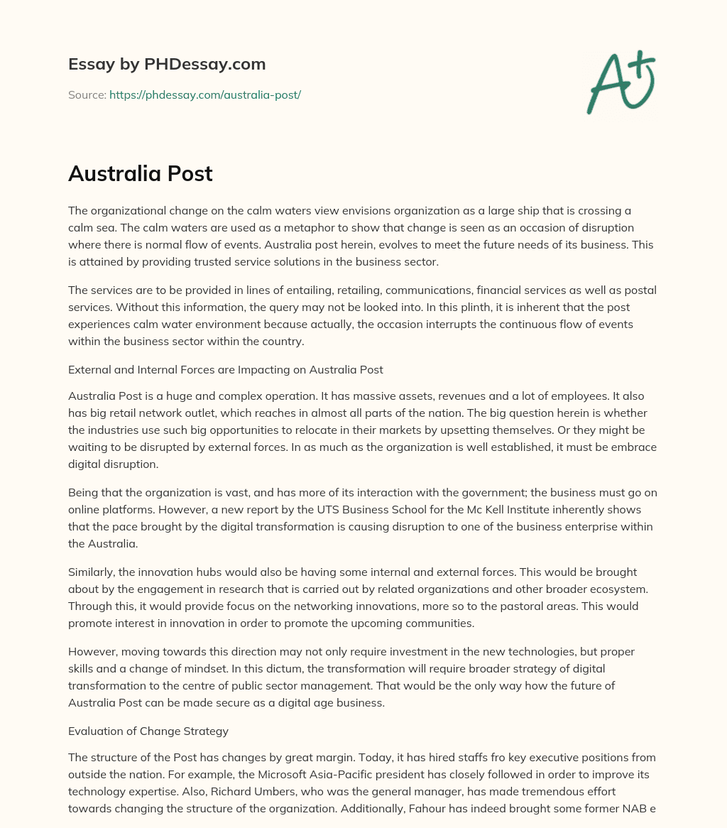 Australia Post essay