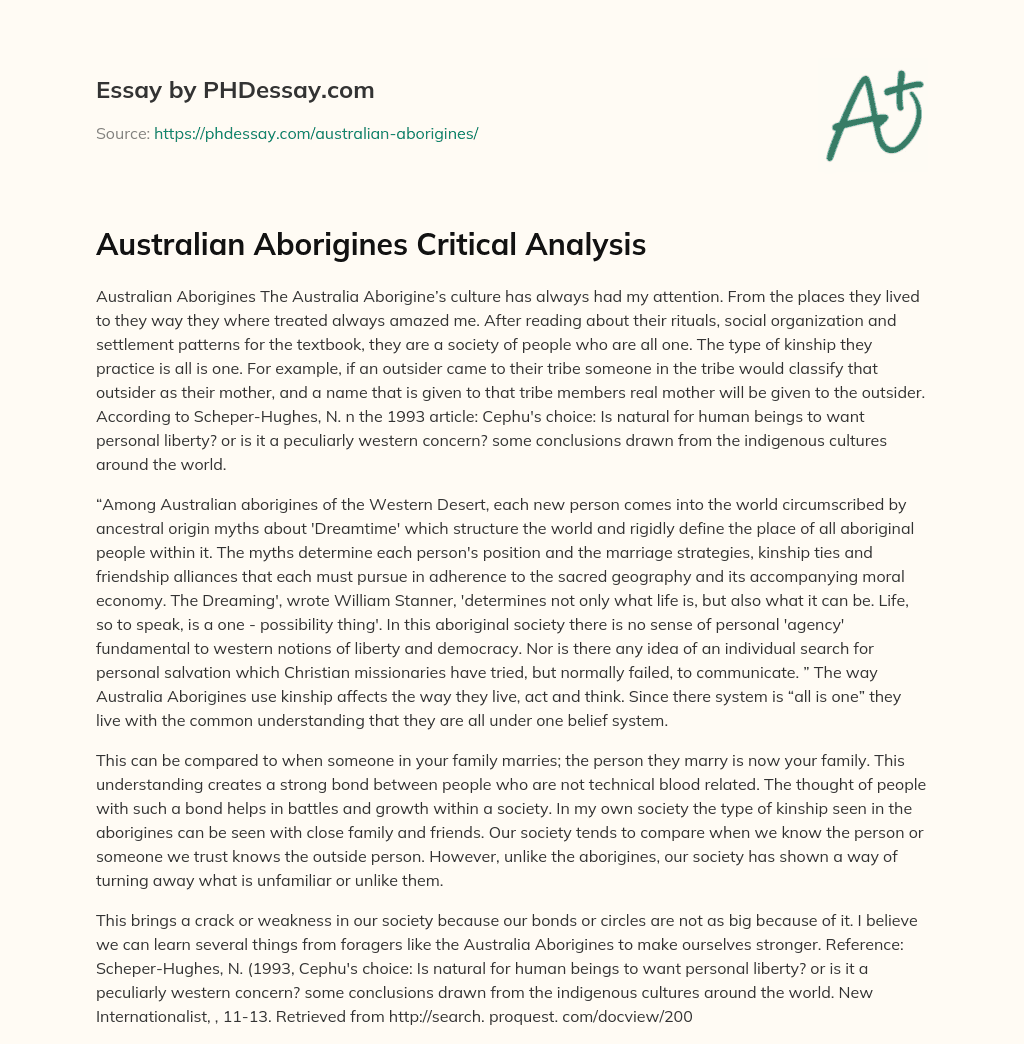 Australian Aborigines Critical Analysis essay