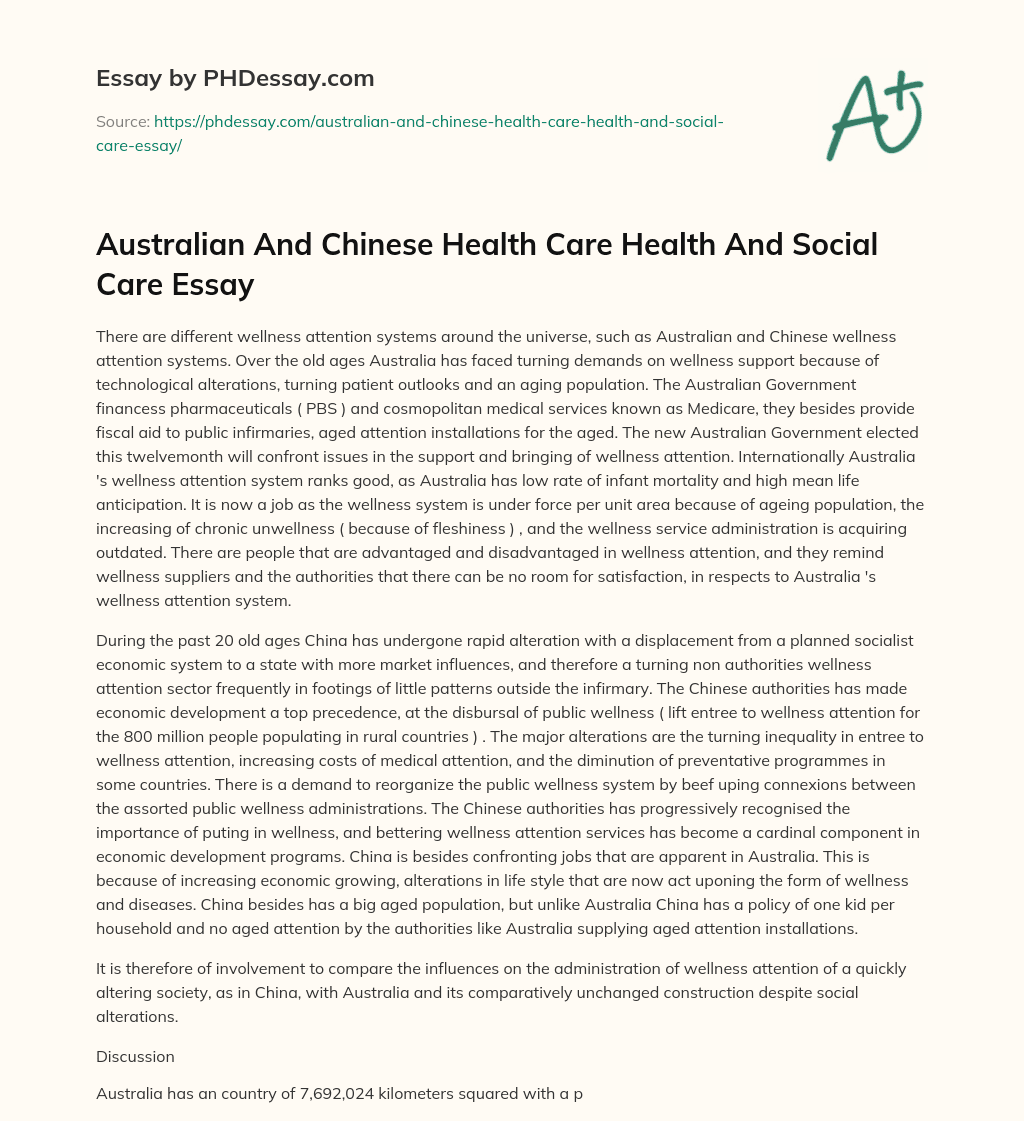 Australian And Chinese Health Care Health And Social Care Essay essay