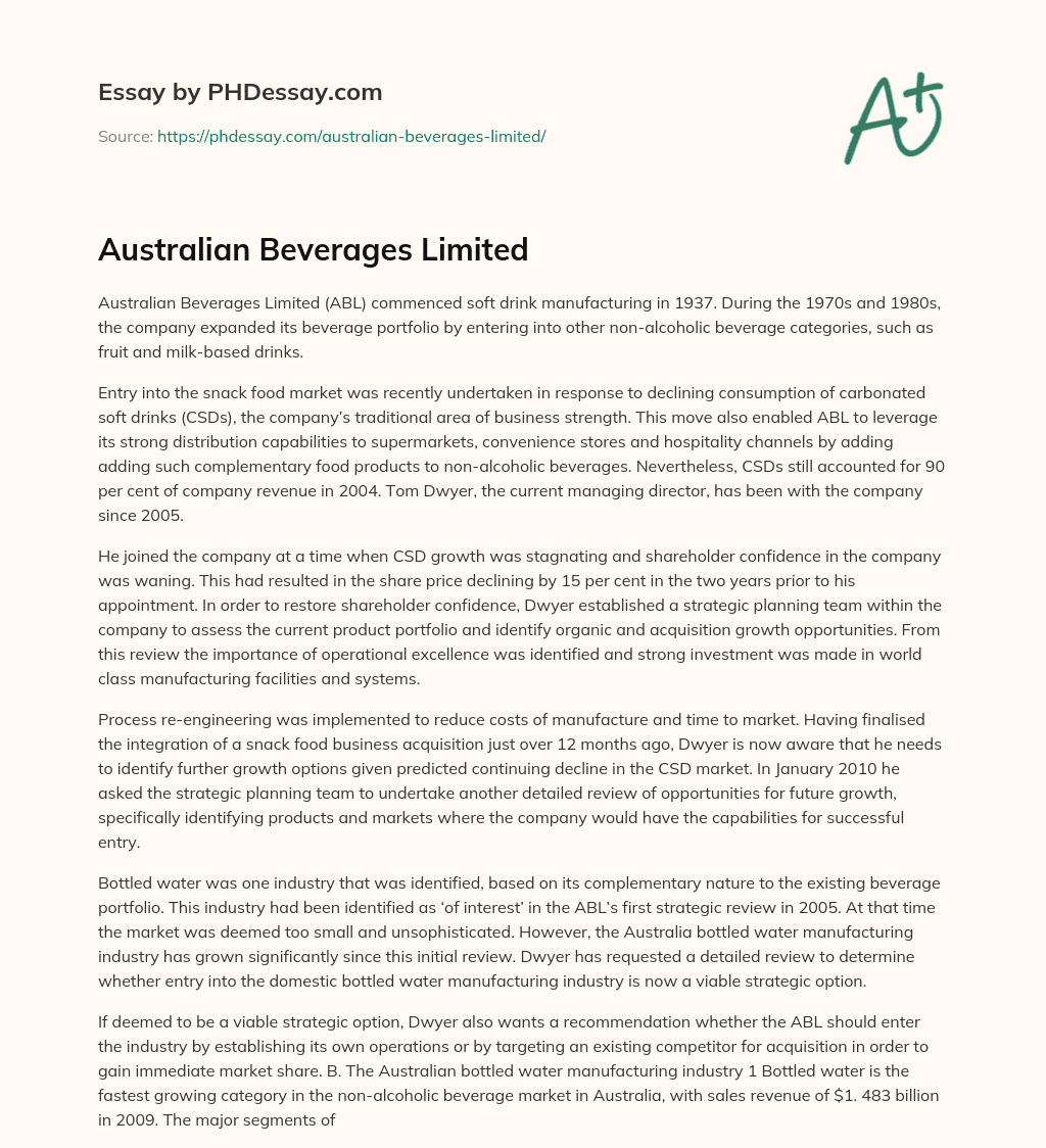 Australian Beverages Limited essay