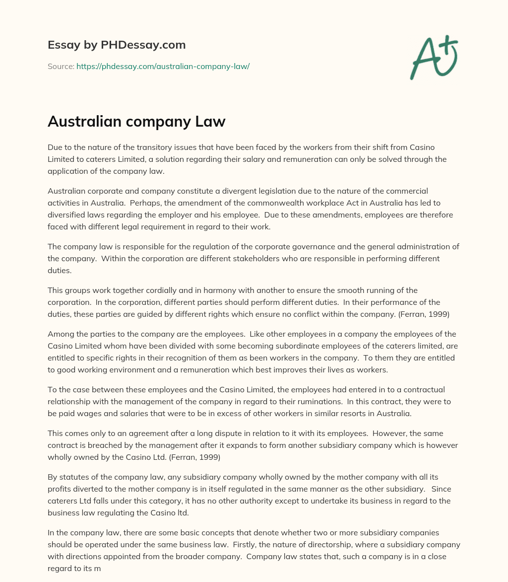 Australian company Law essay
