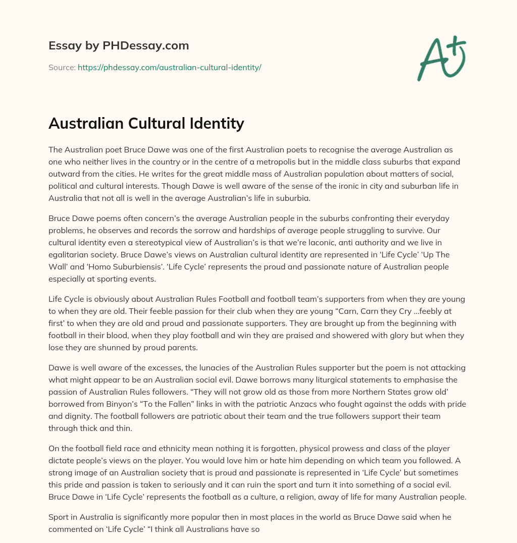 Australian Cultural Identity essay