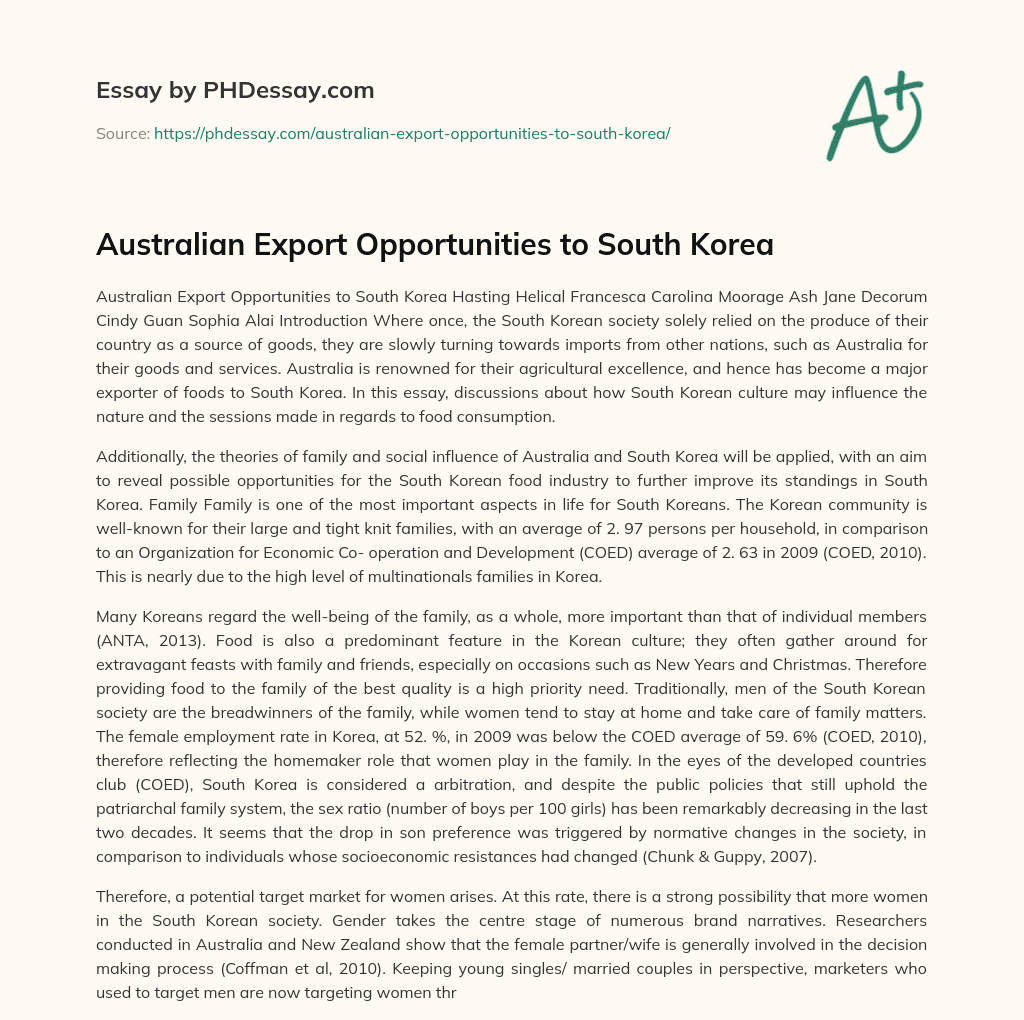 Australian Export Opportunities to South Korea essay