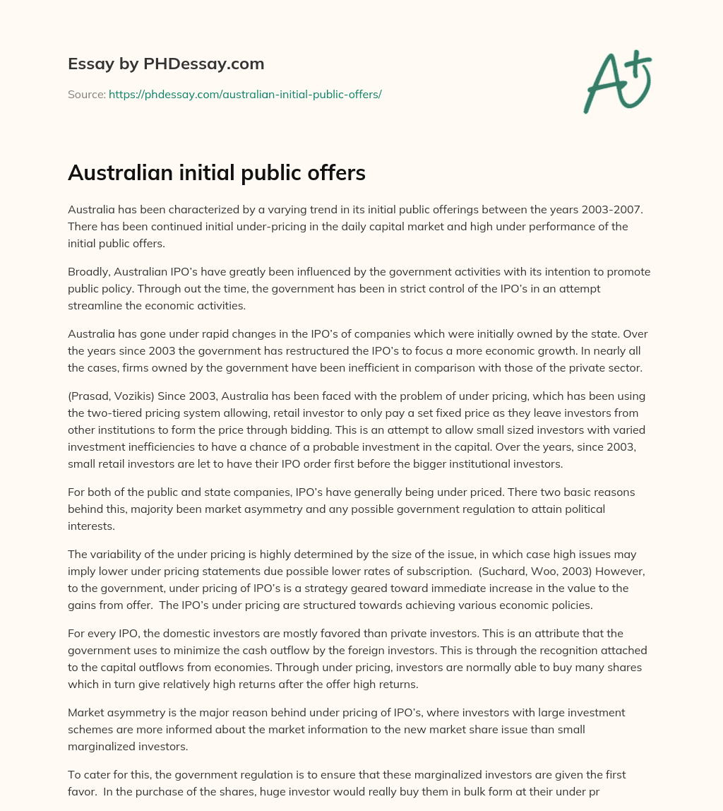 Australian initial public offers essay