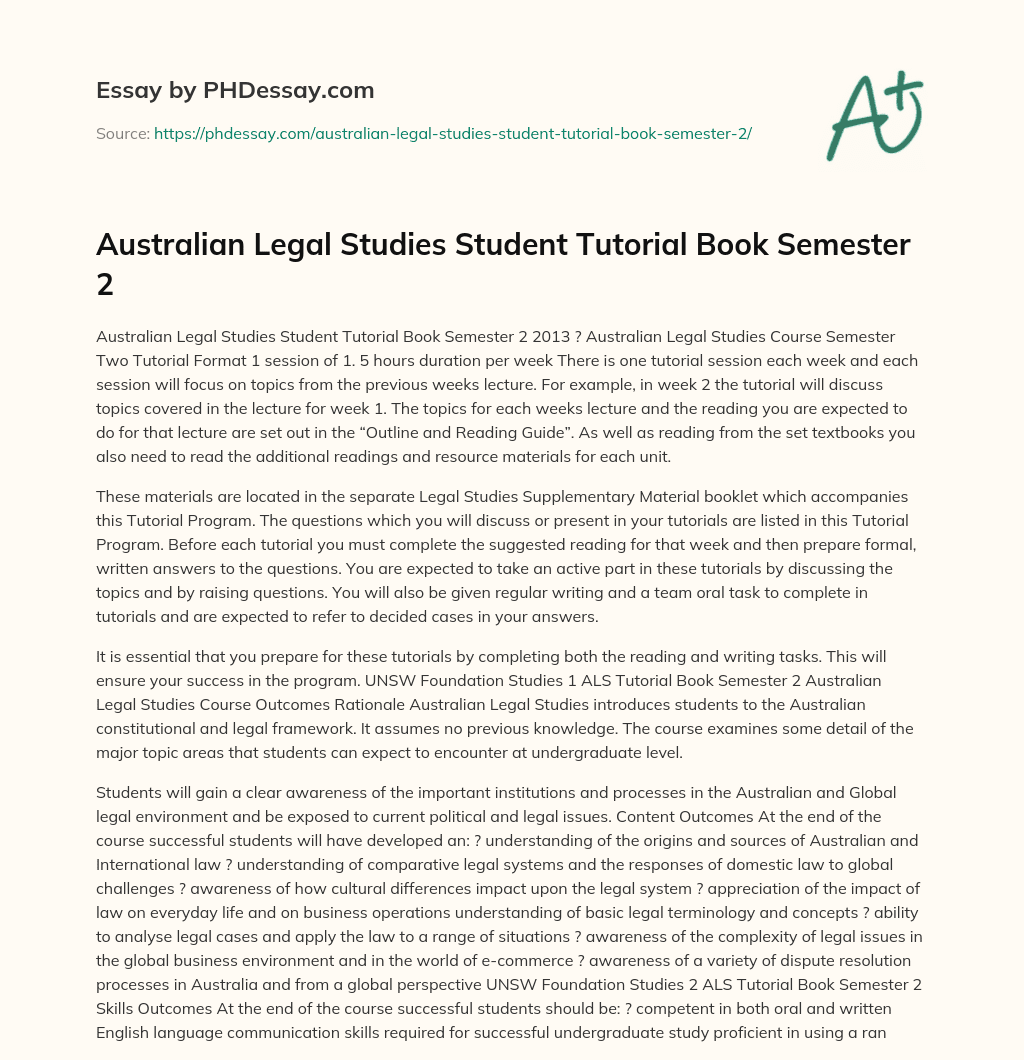 Australian Legal Studies Student Tutorial Book Semester 2 essay