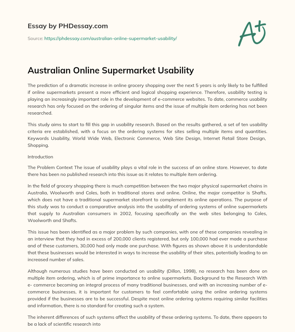 Australian Online Supermarket Usability essay
