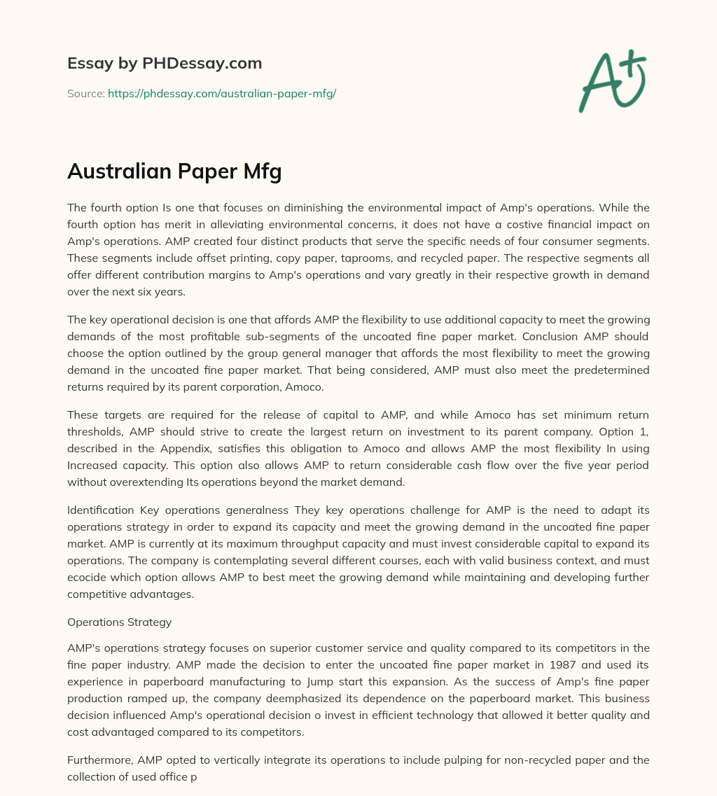 Australian Paper Mfg essay