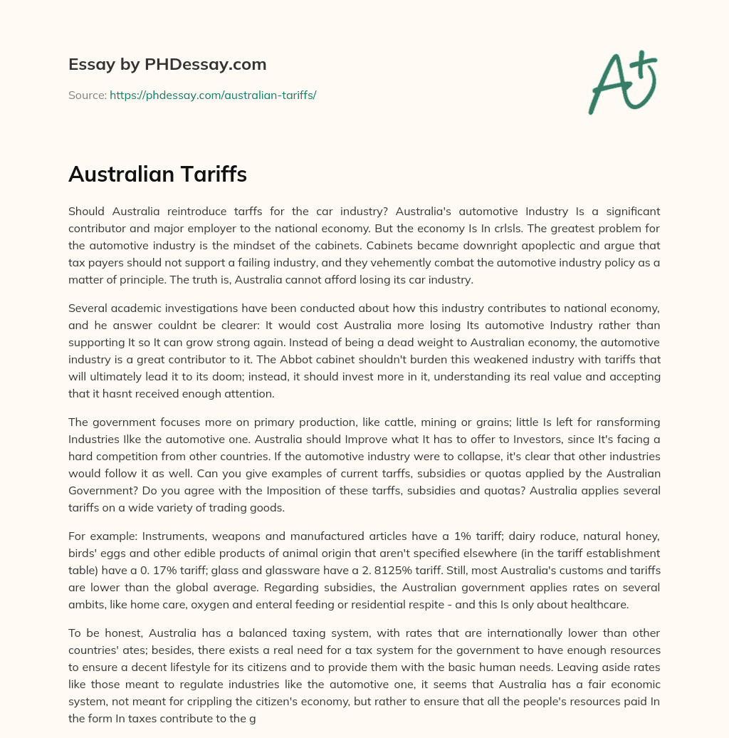 Australian Tariffs essay