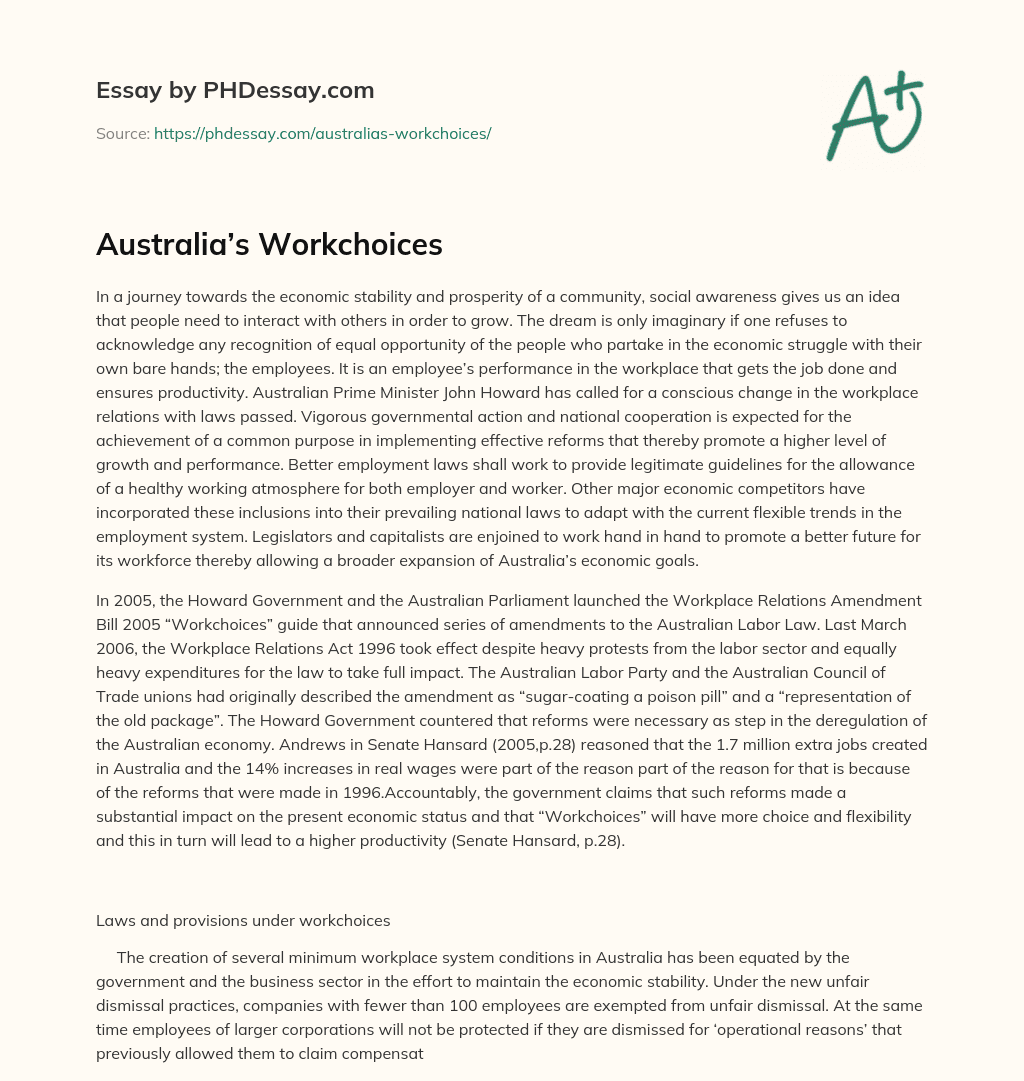 Australia’s Workchoices essay