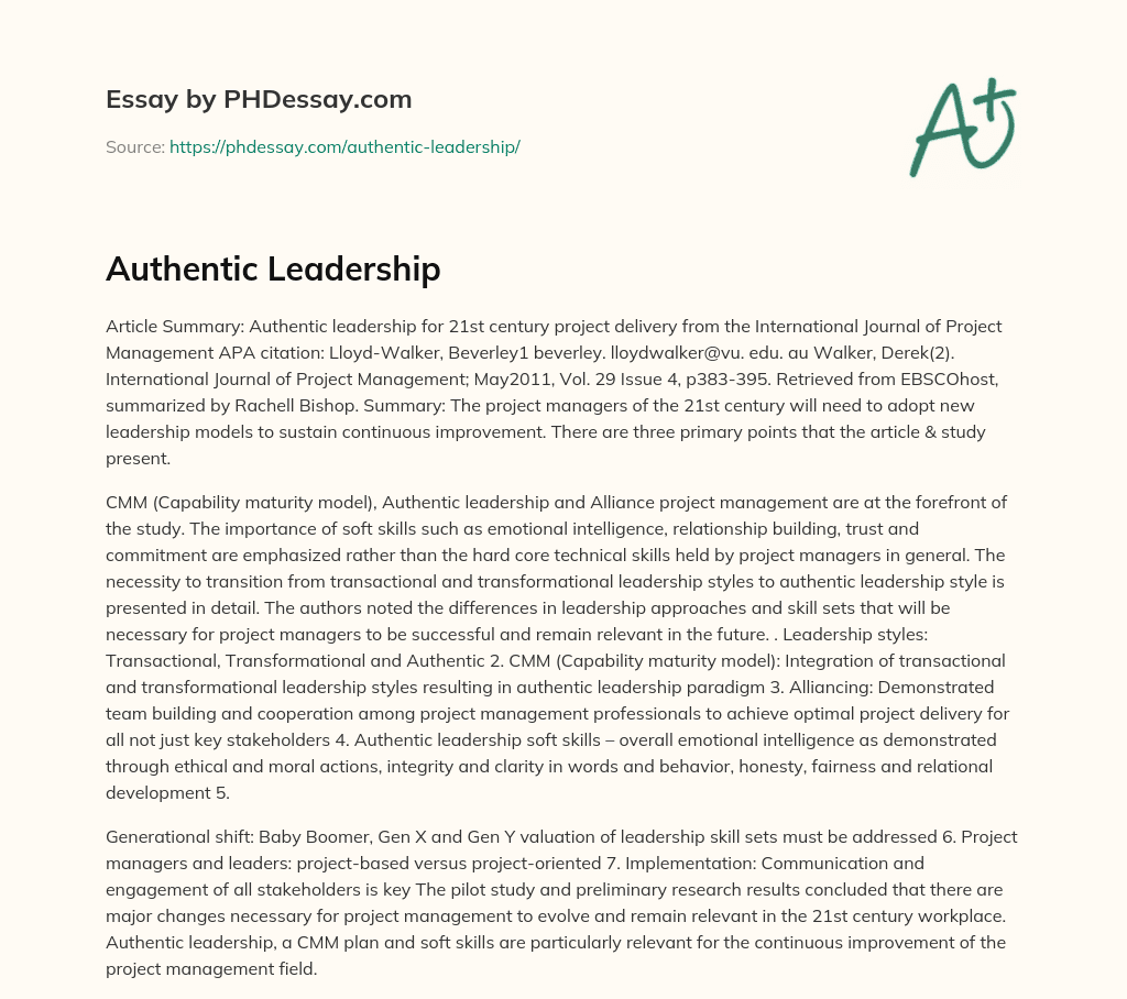 authentic leadership essay