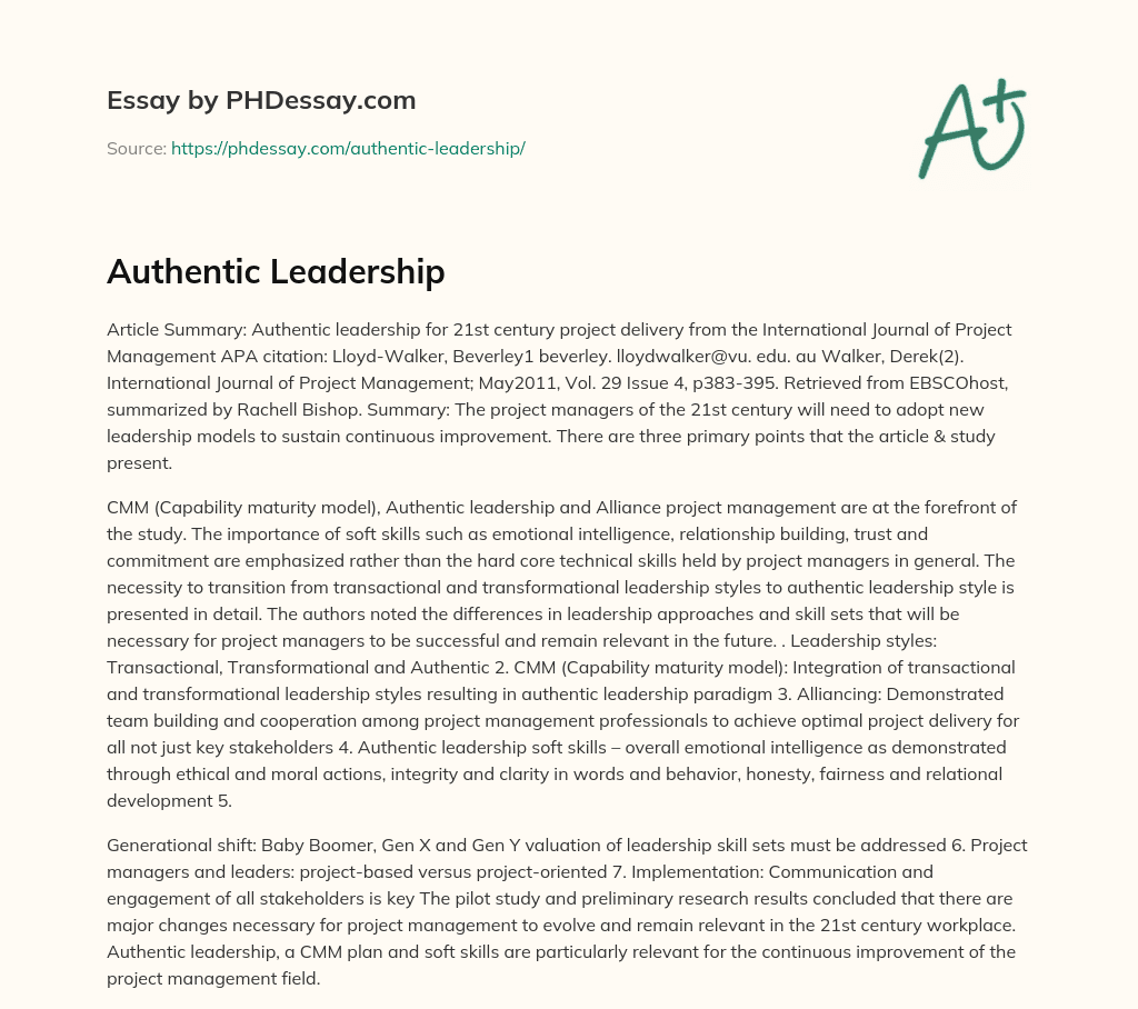 dissertation authentic leadership