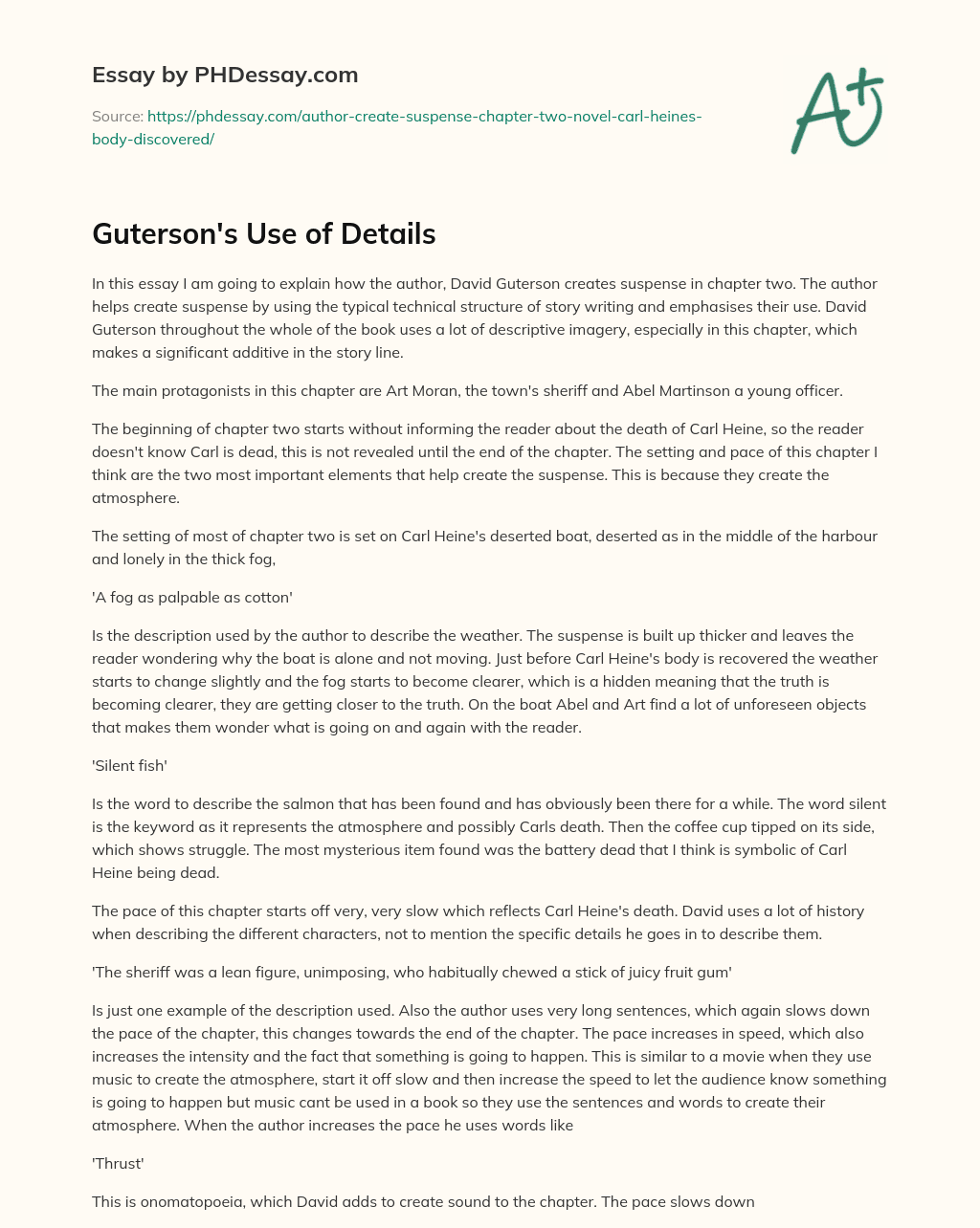 Guterson’s Use of Details essay