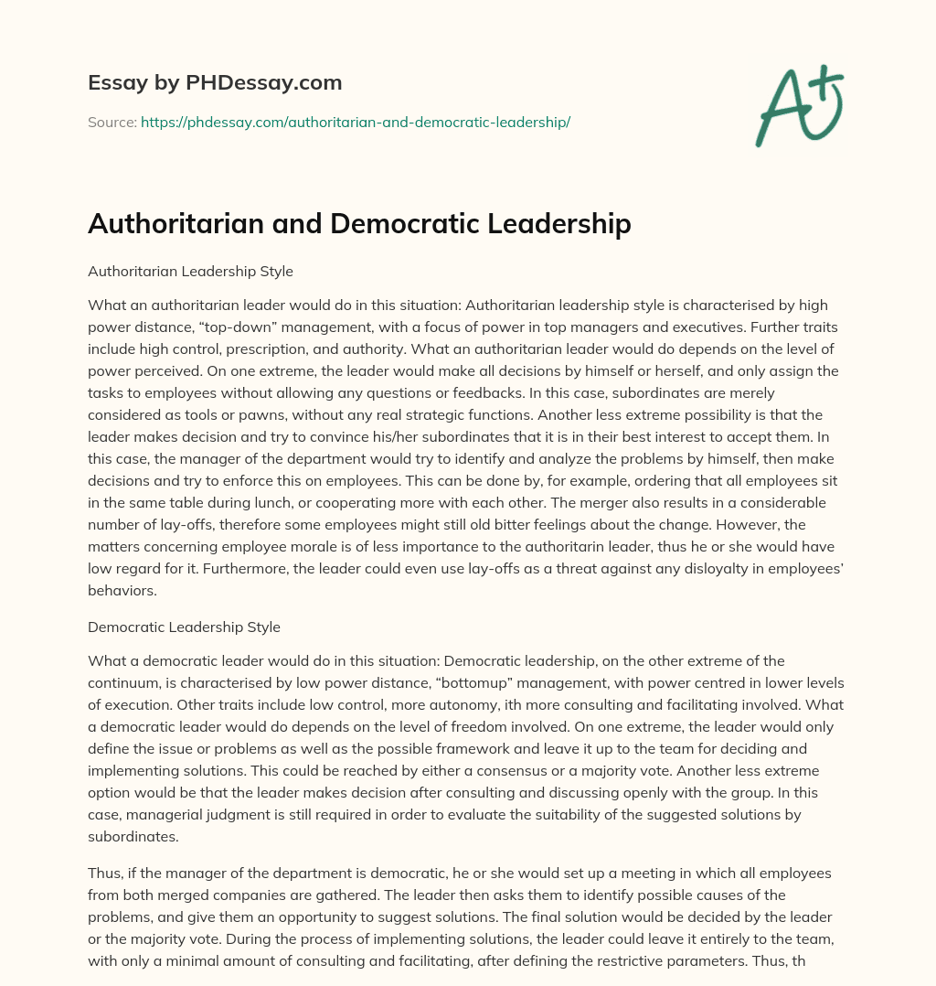 essay on authoritarian leadership