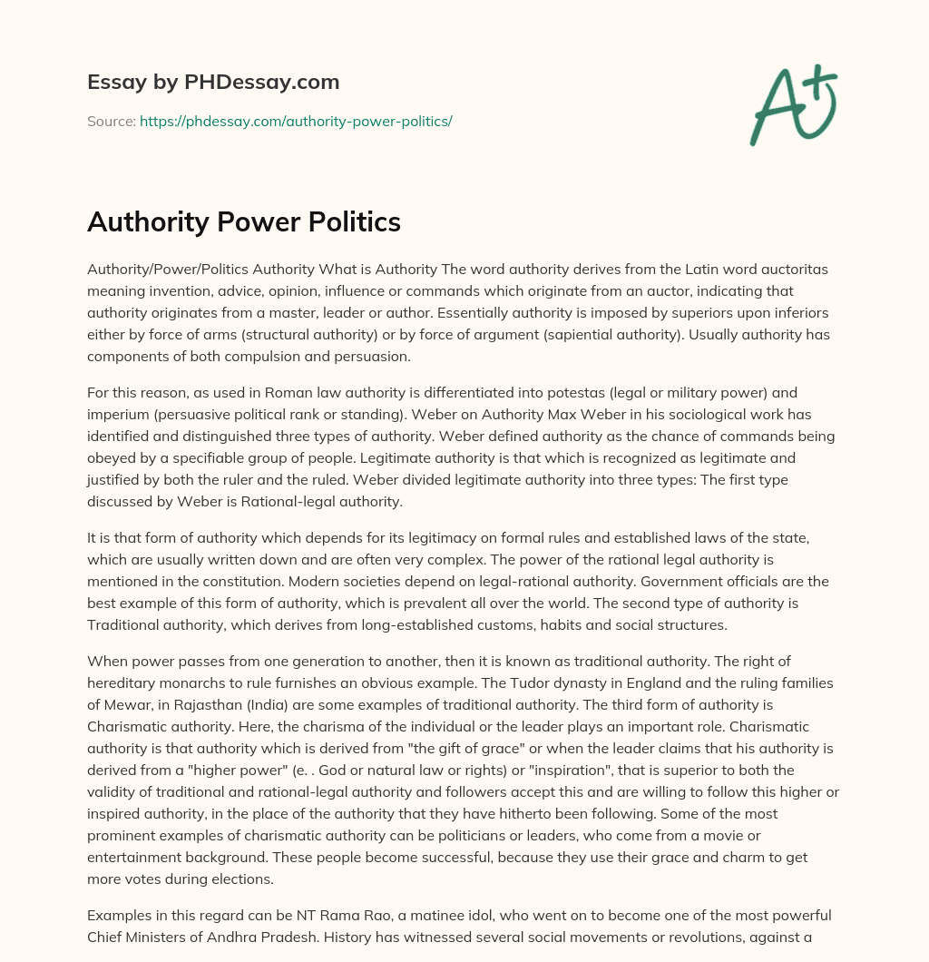 Authority Power Politics essay