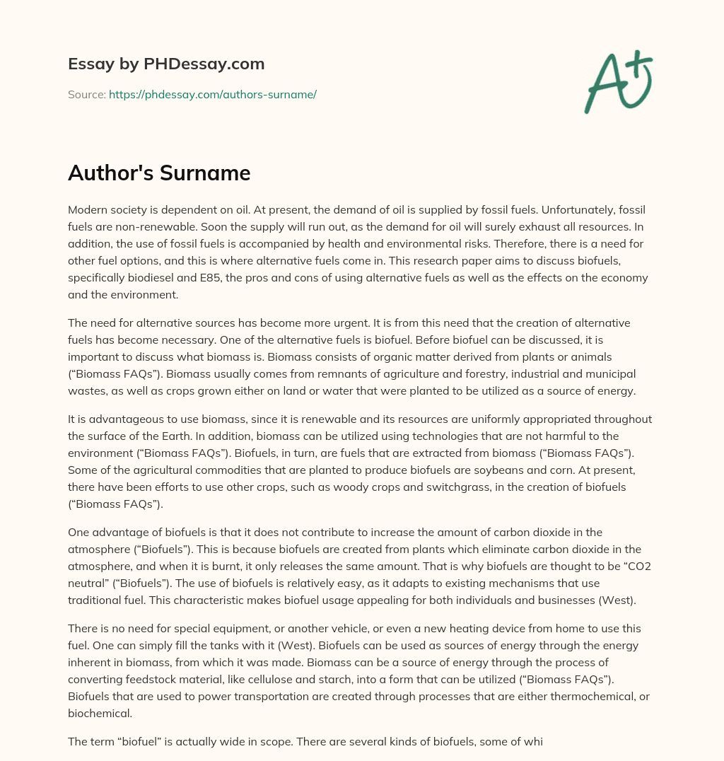 Author’s Surname essay