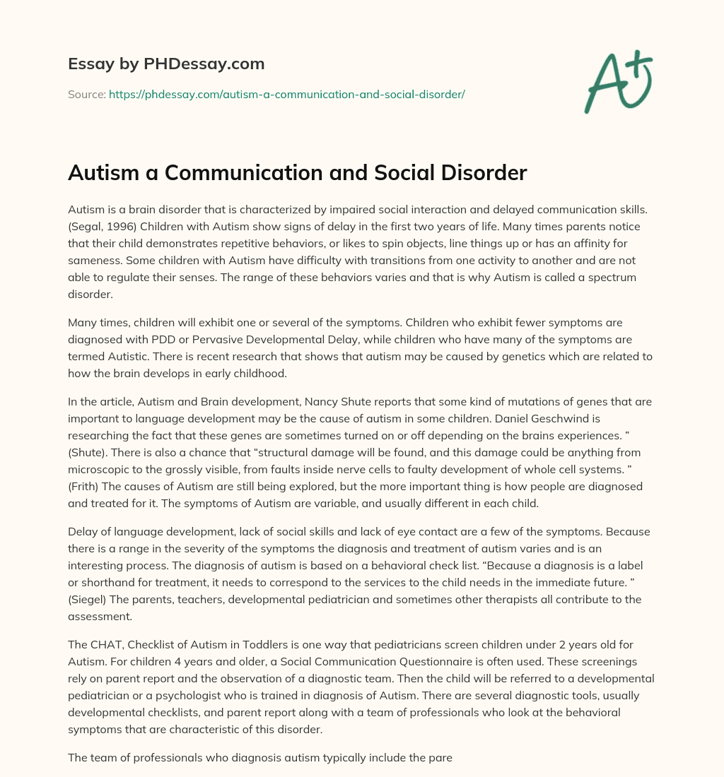 Autism a Communication and Social Disorder essay