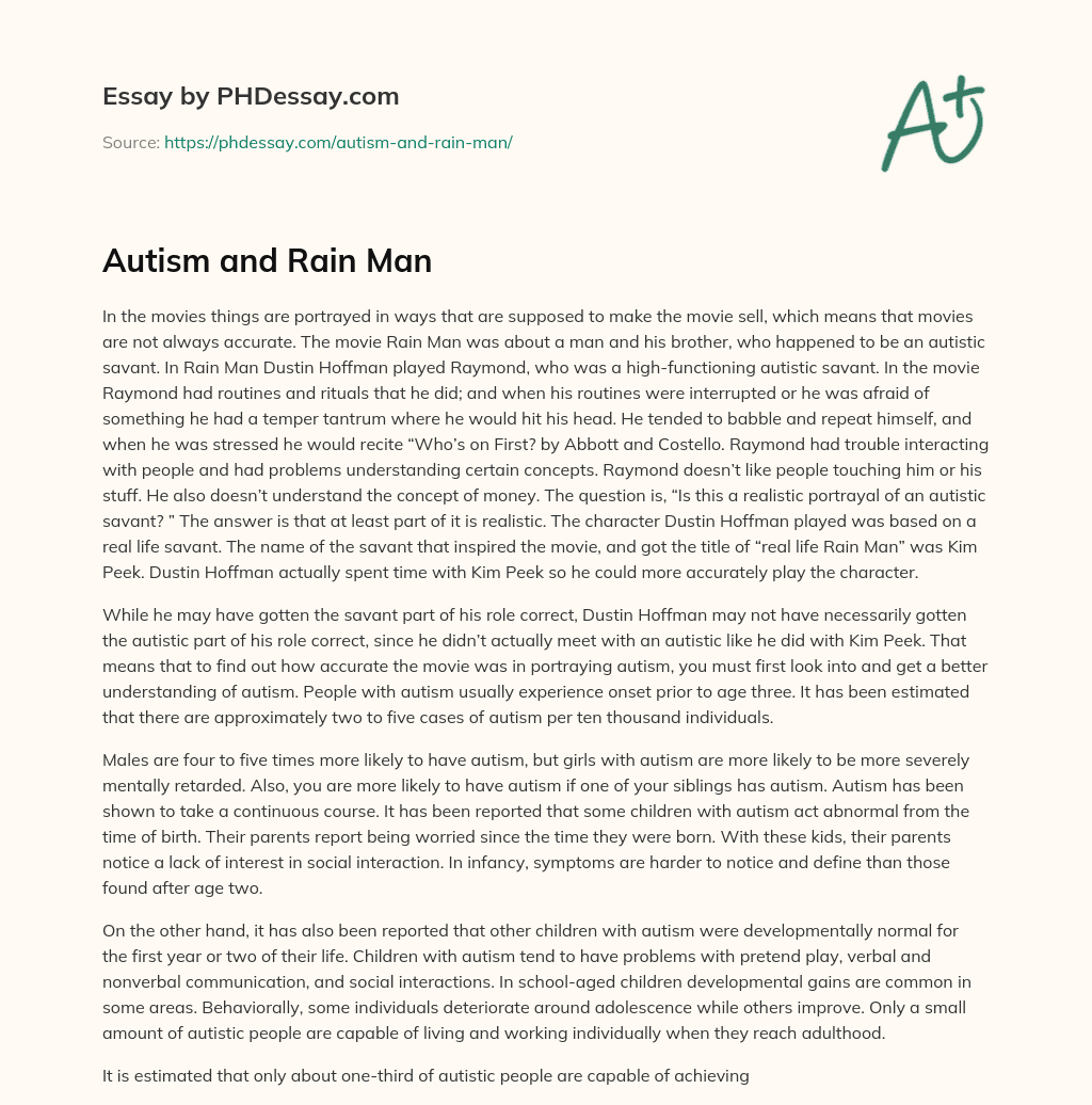 Autism and Rain Man essay