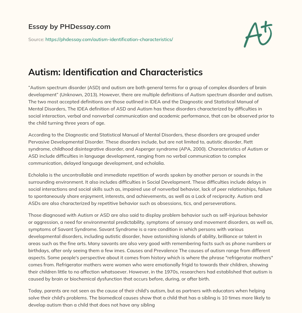 Autism: Identification and Characteristics essay