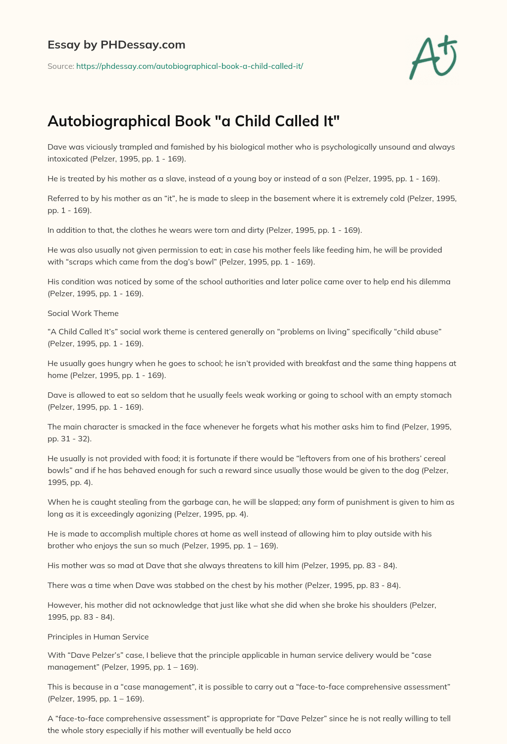 Autobiographical Book “a Child Called It” essay