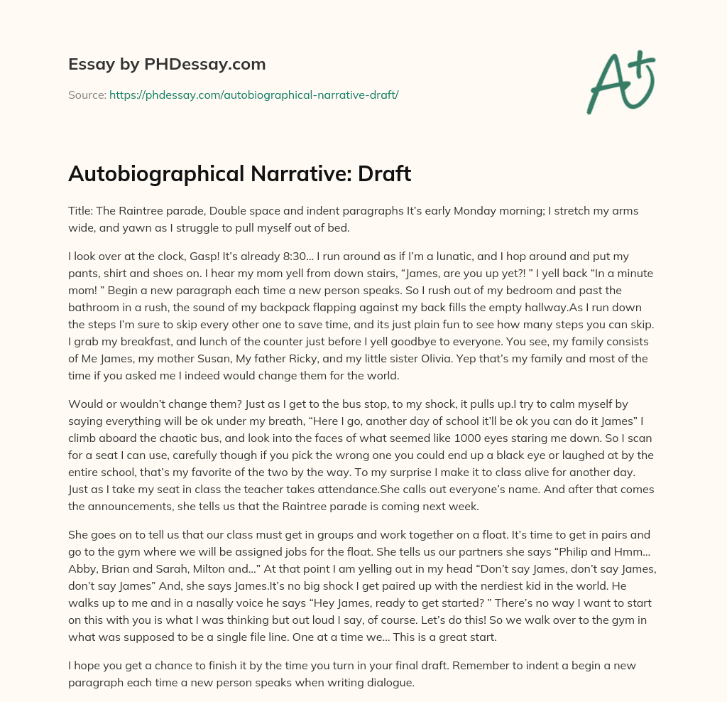 Autobiographical Narrative: Draft essay