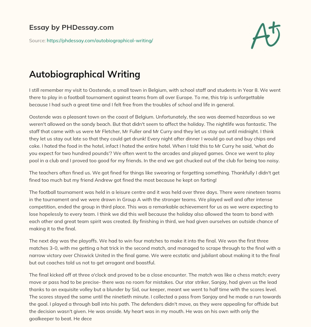 Autobiographical Writing essay