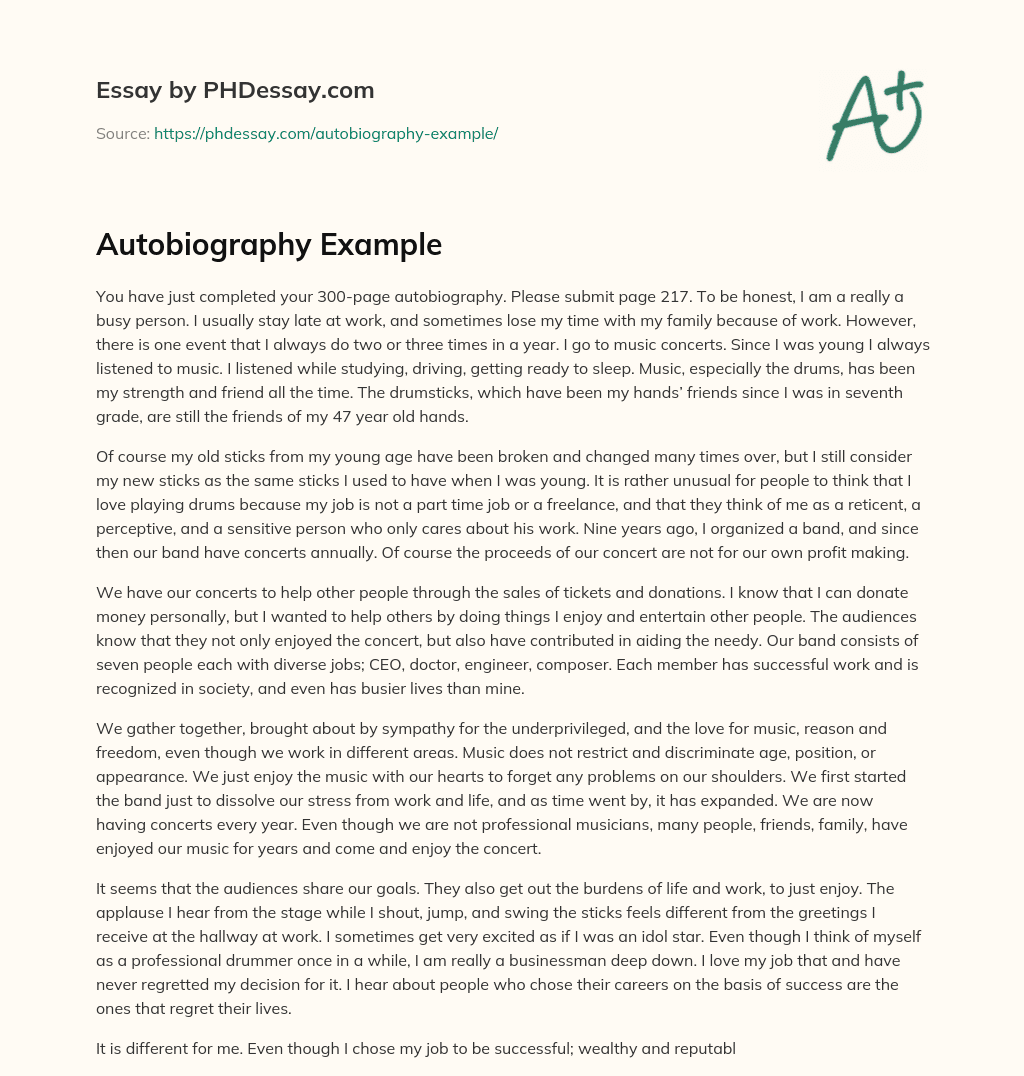 Autobiography Example essay