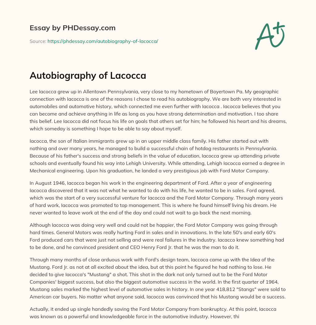 Autobiography of Lacocca essay