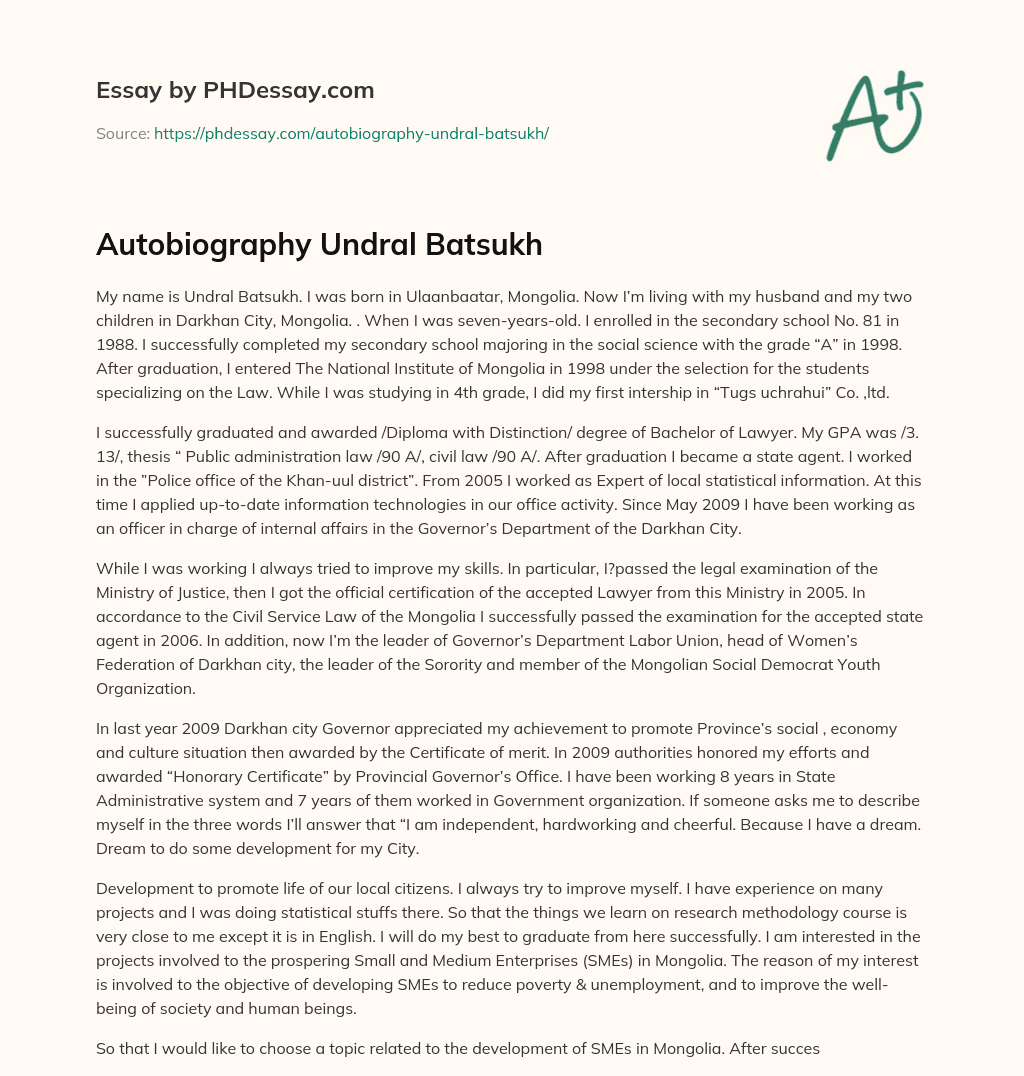 Autobiography Undral Batsukh essay